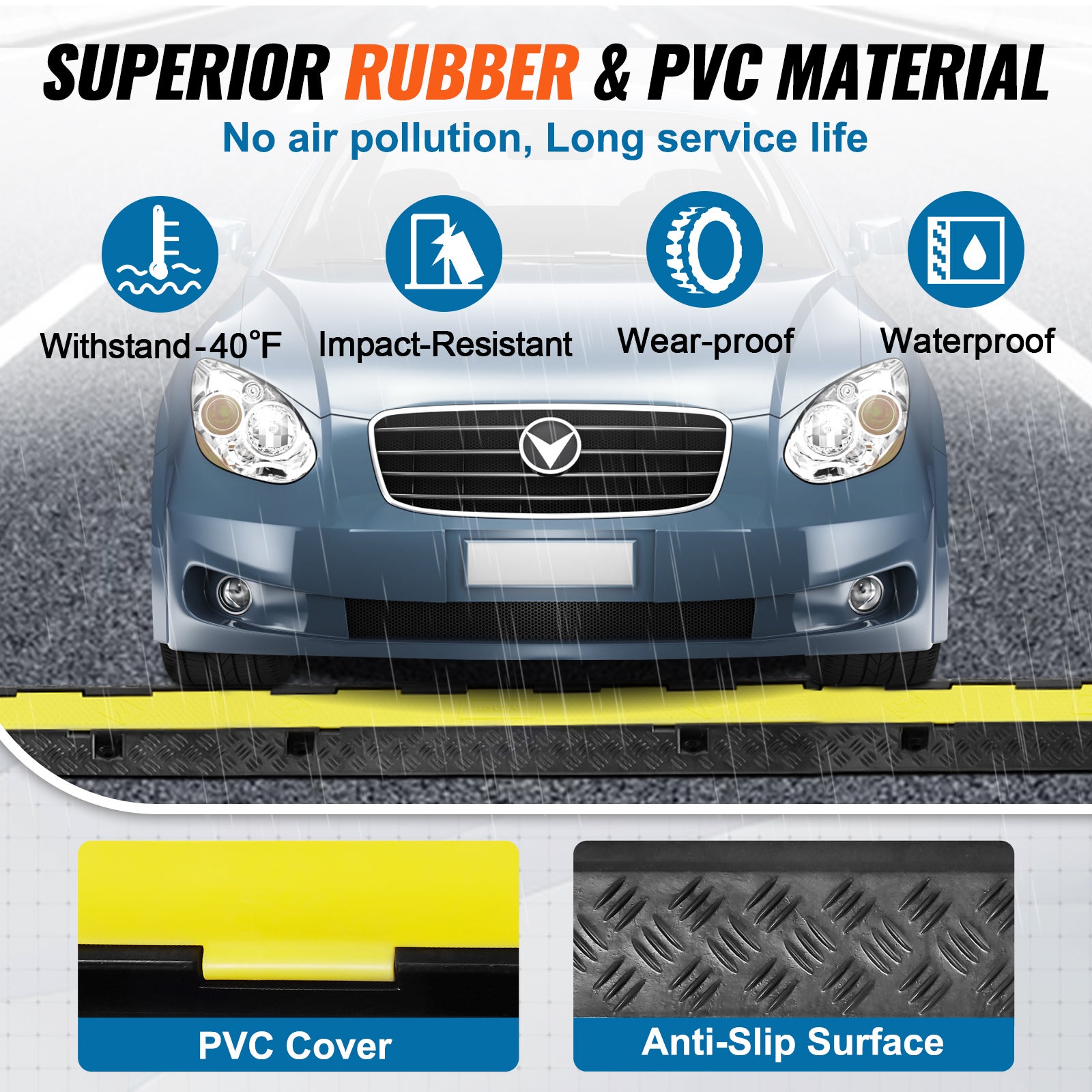 Rampe Protection Cable VEVOR 3PCS 2 Canaux Passage Cable au Sol Charge 5443 kg/Axe Caoutchouc PVC Passe Cable Ralentisseur Modulaire Rabattable Ruban - 4