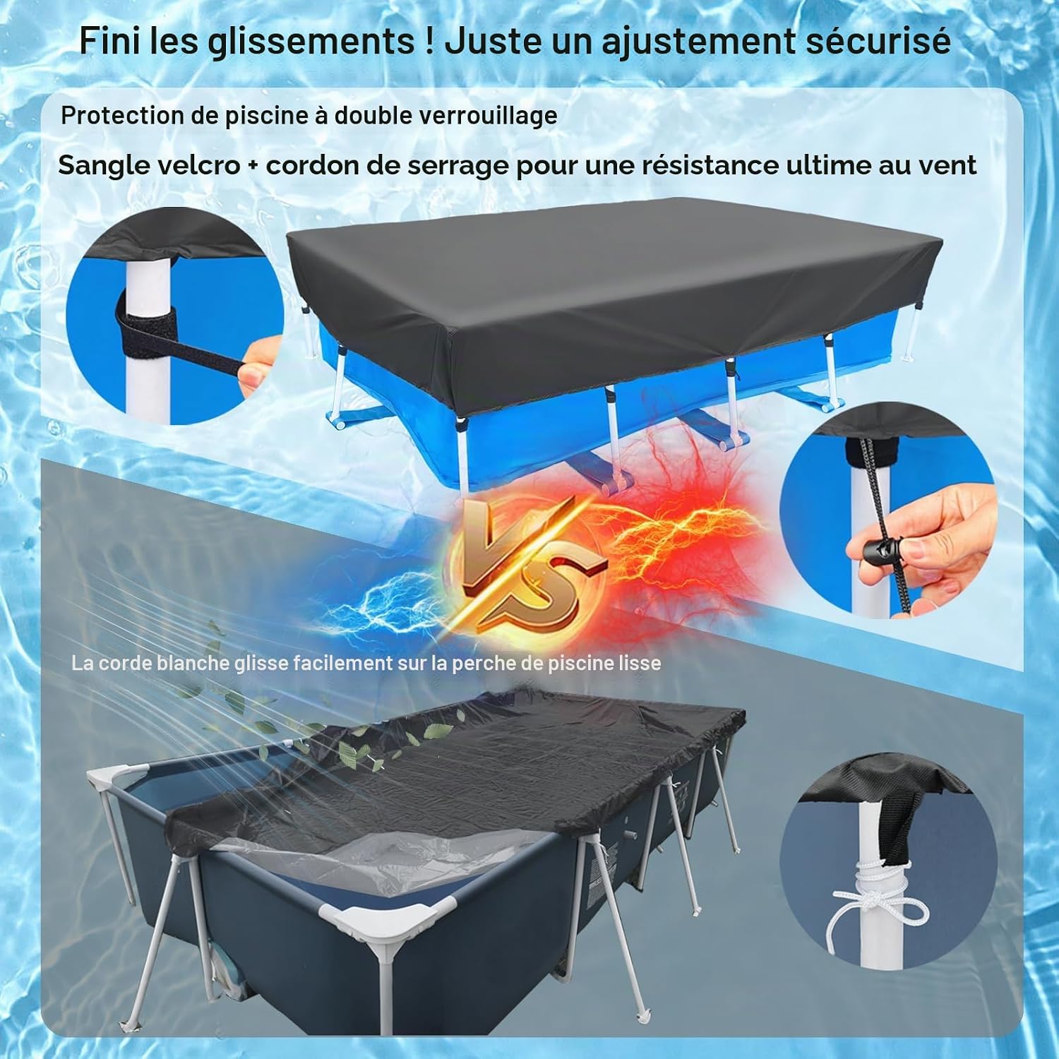 Bâche de Piscine Rectangulaire 230 x 160 cm pour Piscines 2.20 x 1.50 m Pool Cover Facile à Installer Bâche de Couverture - 4