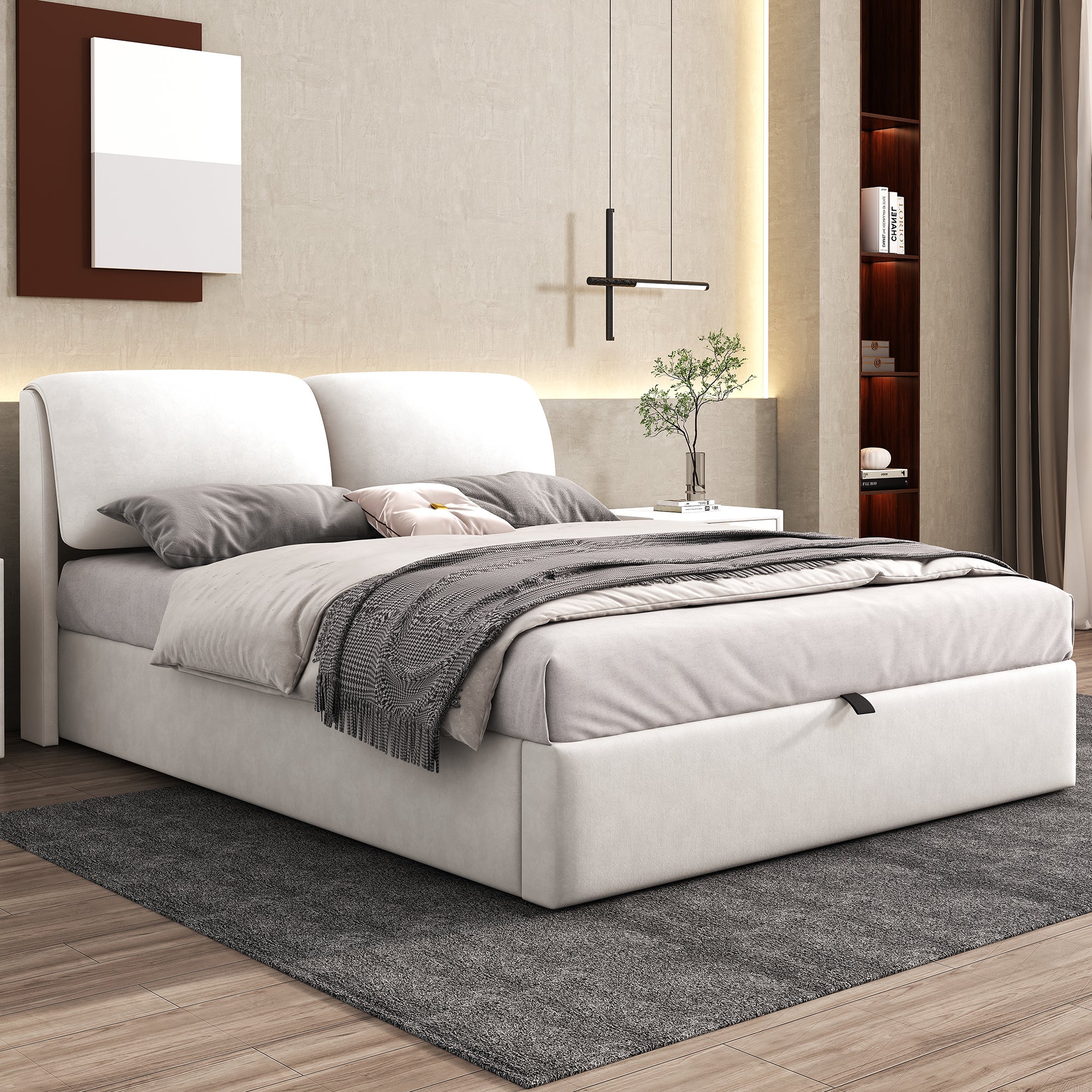 Letto imbottito 140 x 200 cm, letto matrimoniale con tre cassetti moderno cornici per letto, letto matrimoniale estensibile, testiera regolabile ( materasso non incluso) (beige