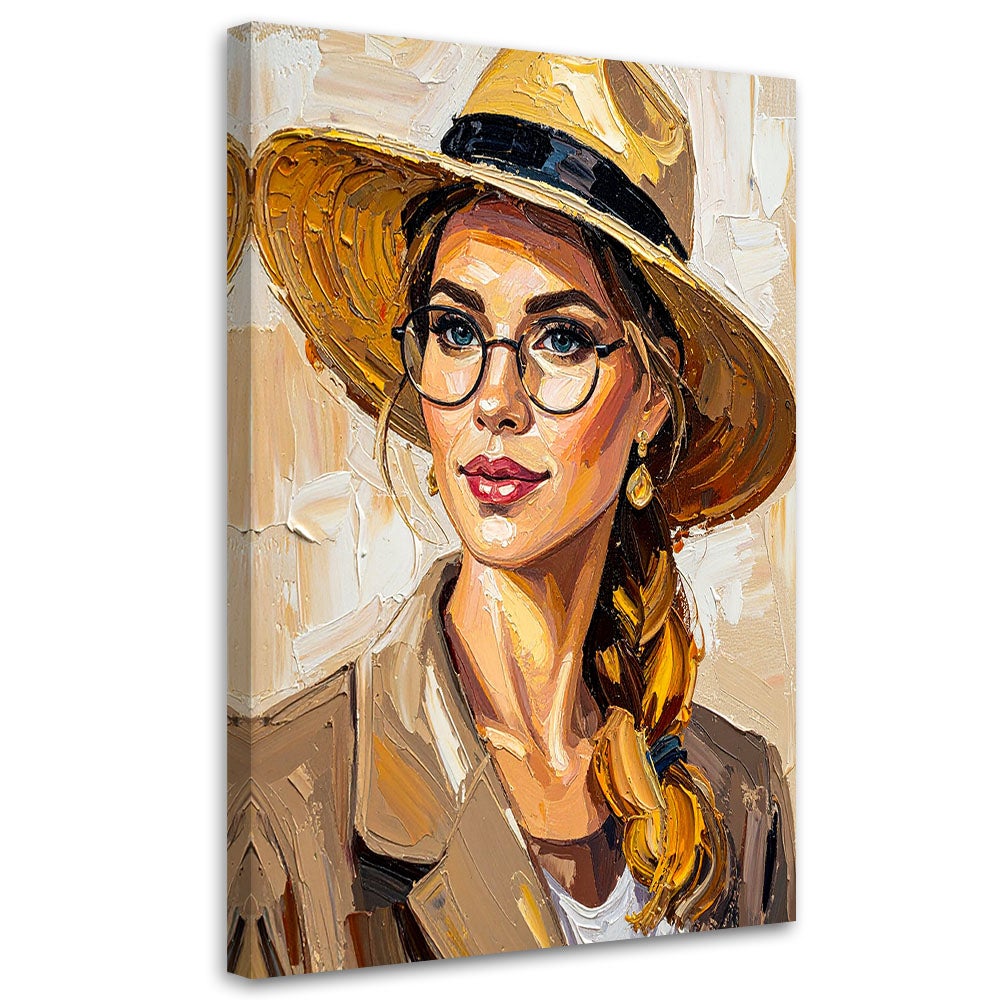 Cadre Photo Ancien Avec Portrait De Femme Au Chapeau - Dimensions 19x19x14 Cm