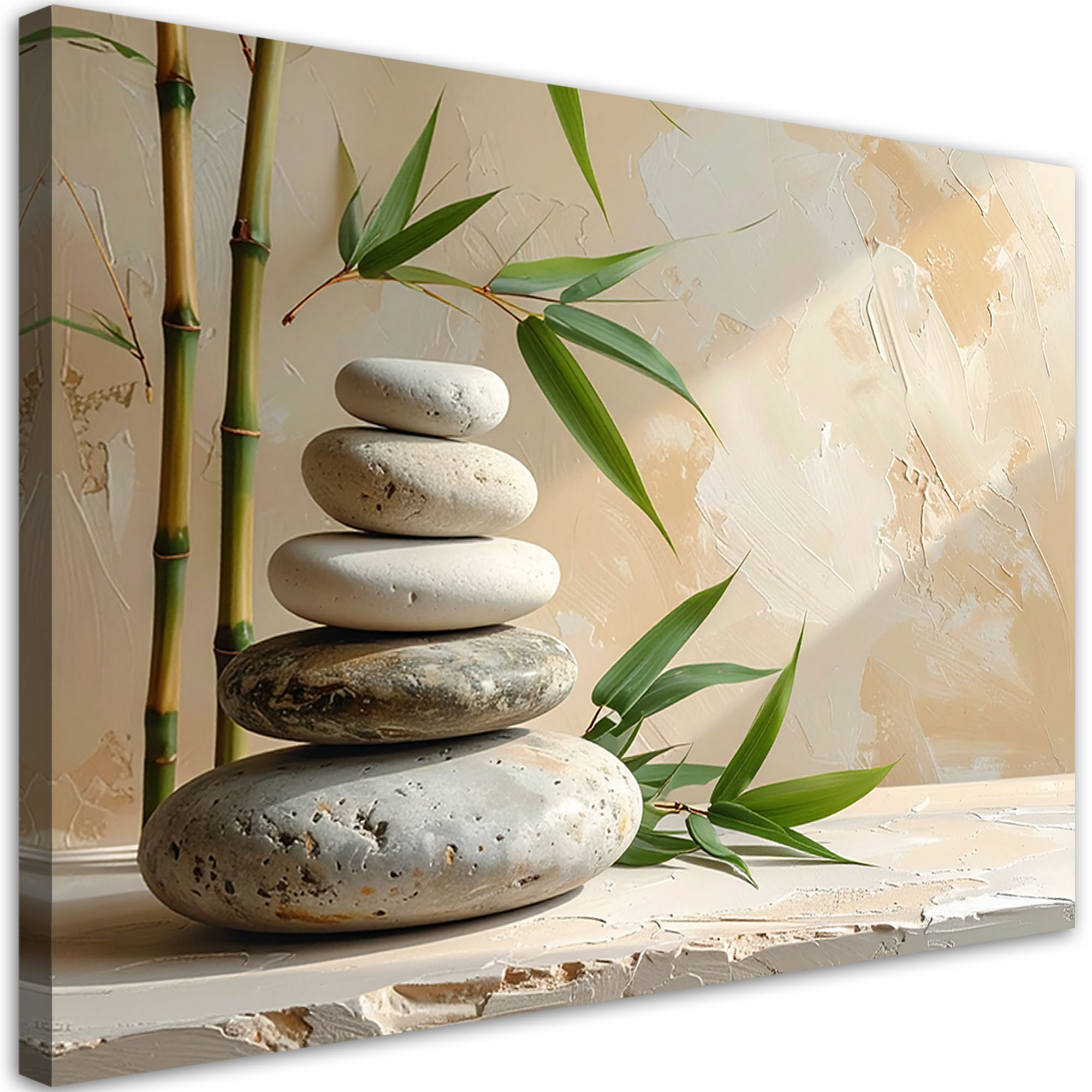 Obraz do salonu sypialni kuchni, Kamienie zen spa liście bambusa beżowy 60x40