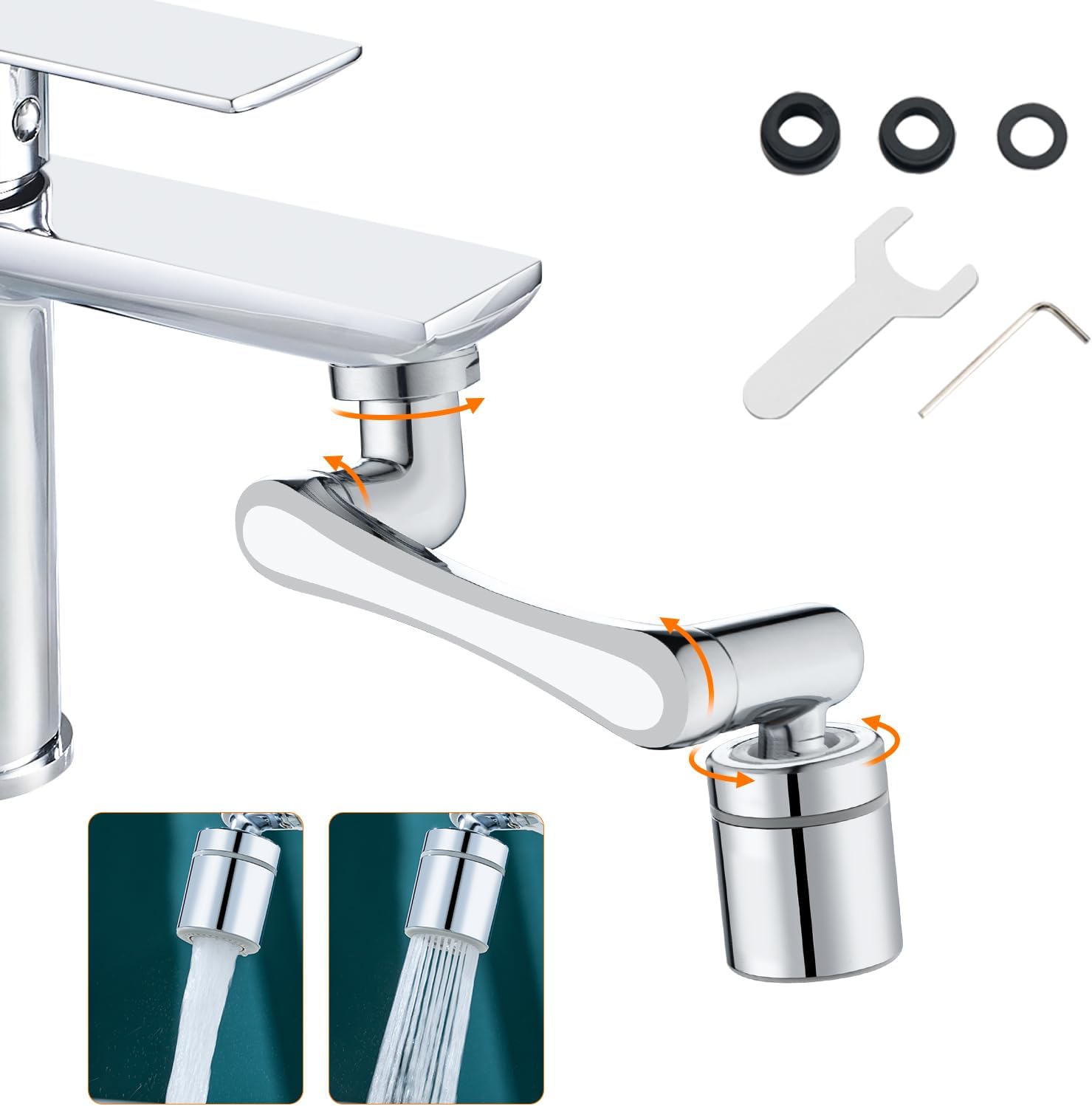 Obrotowa dysza kranu 1440° – perlator 2-strumieniowy z adapterem 20/22/24 mm do kuchni lub łazienki