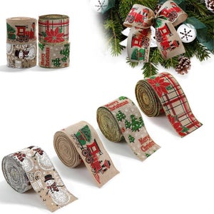 6 Rouleaux De Ruban De Noël - 20 Mm De Large, 22 M Par Rouleau, Couleur Vin Rouge, Vert Foncé, Or Champagne, Pour Emballage Cadeaux Et Décoration