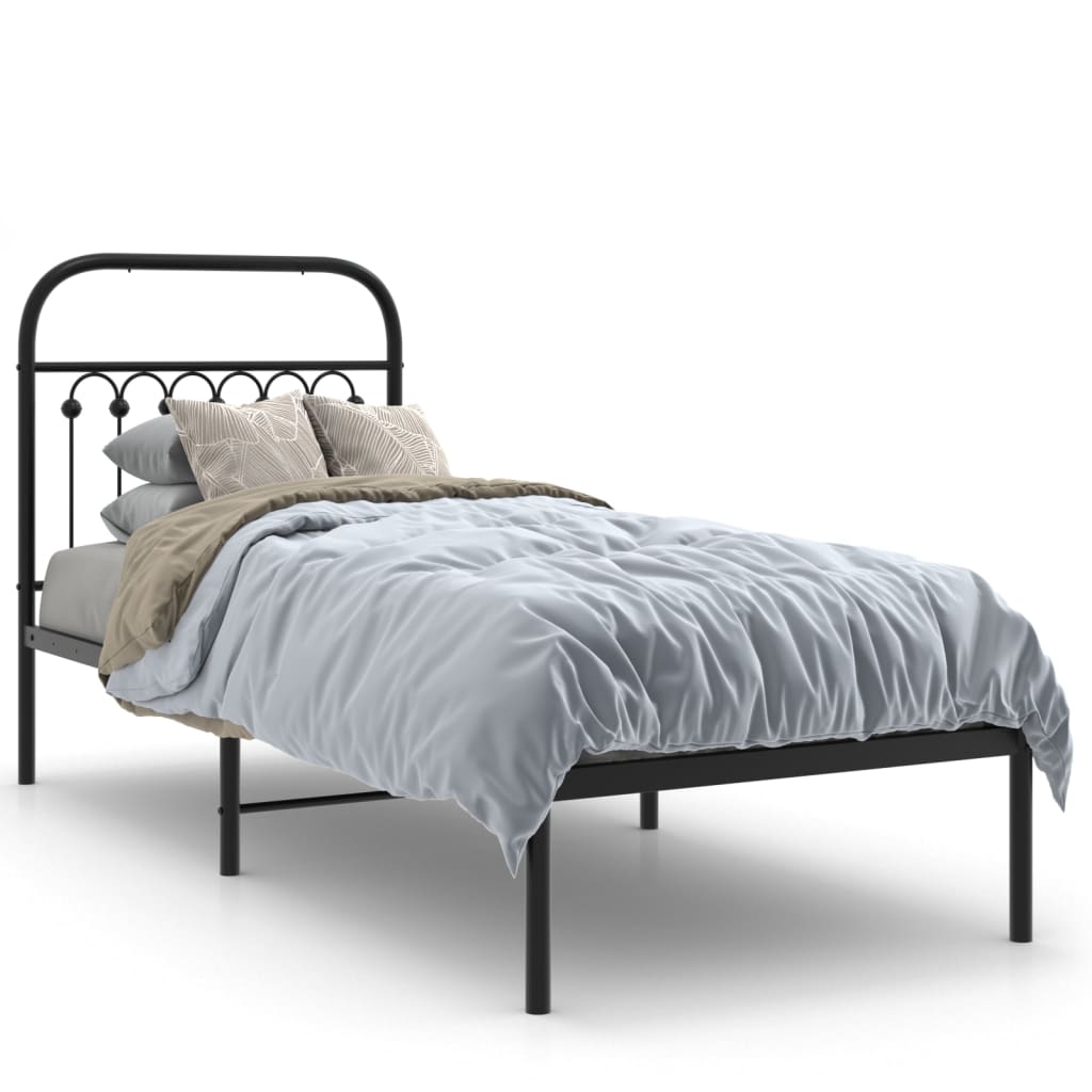 Łóżko Metalowe Czarne Rama Łóżka Ze Stelażem Do Sypialni Pokoju 75x190 cm