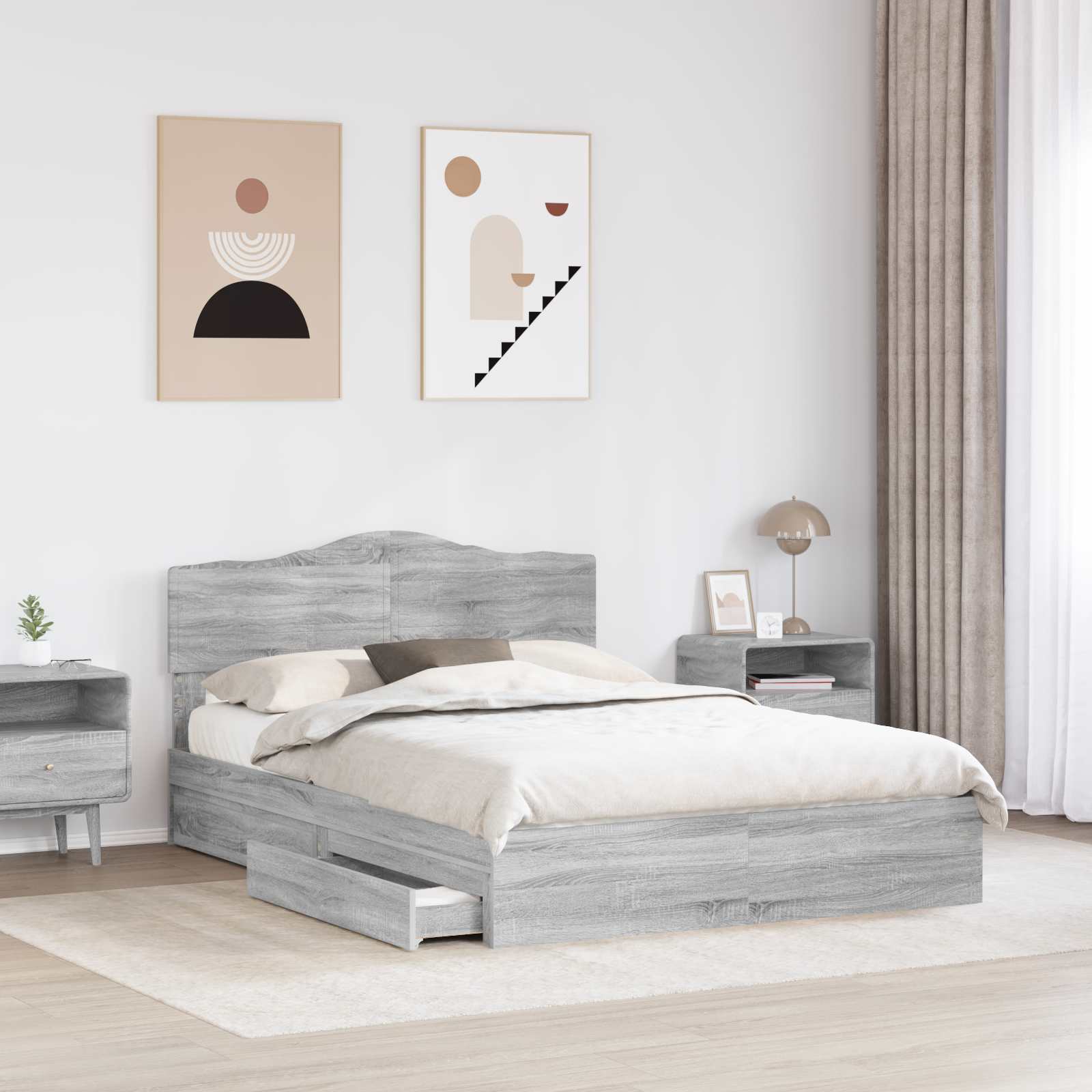 Lit de rangement gris 140 x 200 cm en panneau de bois - 3