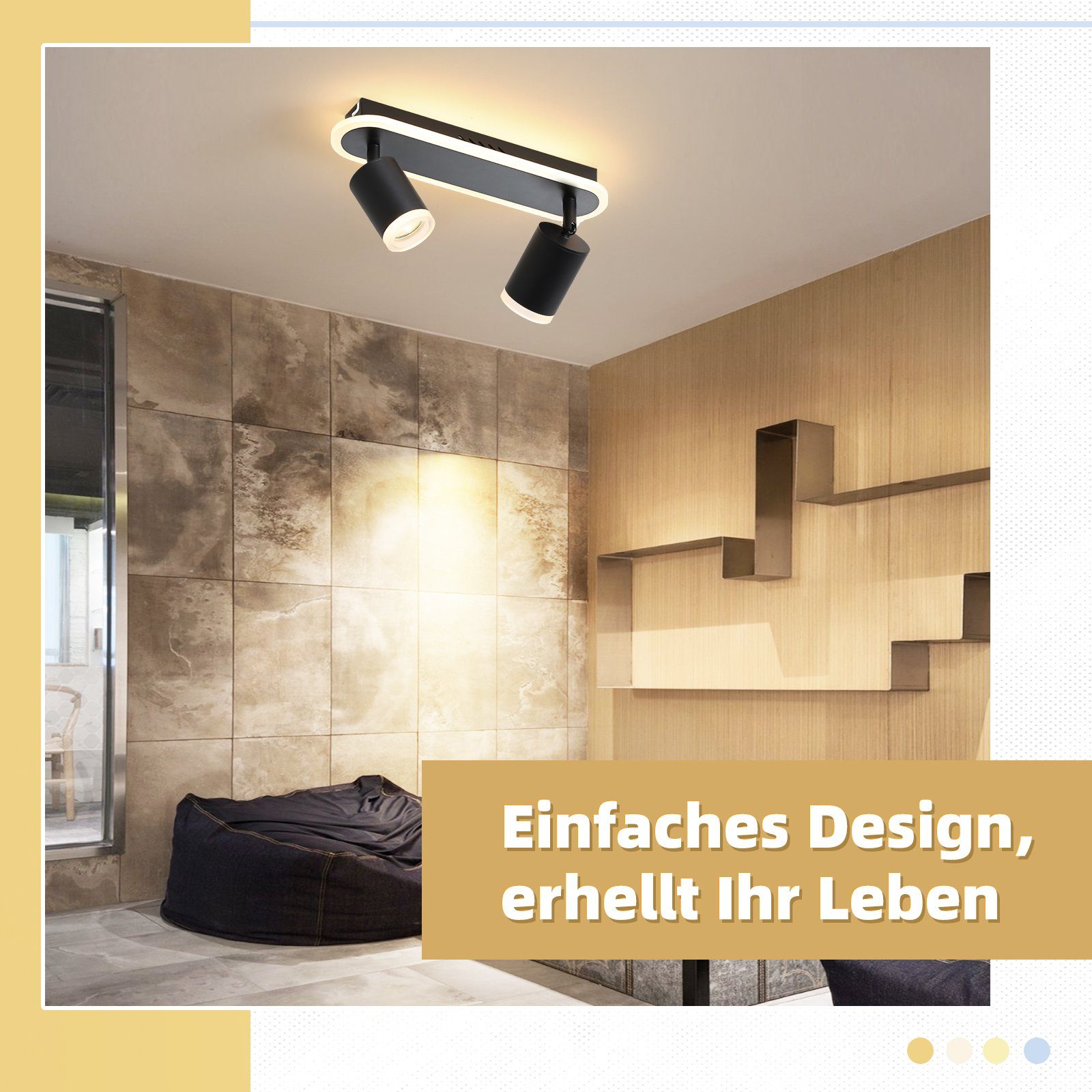 NETTLIFE 2 spots de plafond LED noir GU10 en métal, orientables à 330°, pour chambre couloir salle à manger cuisine salon, lumière blanc chaud - 7