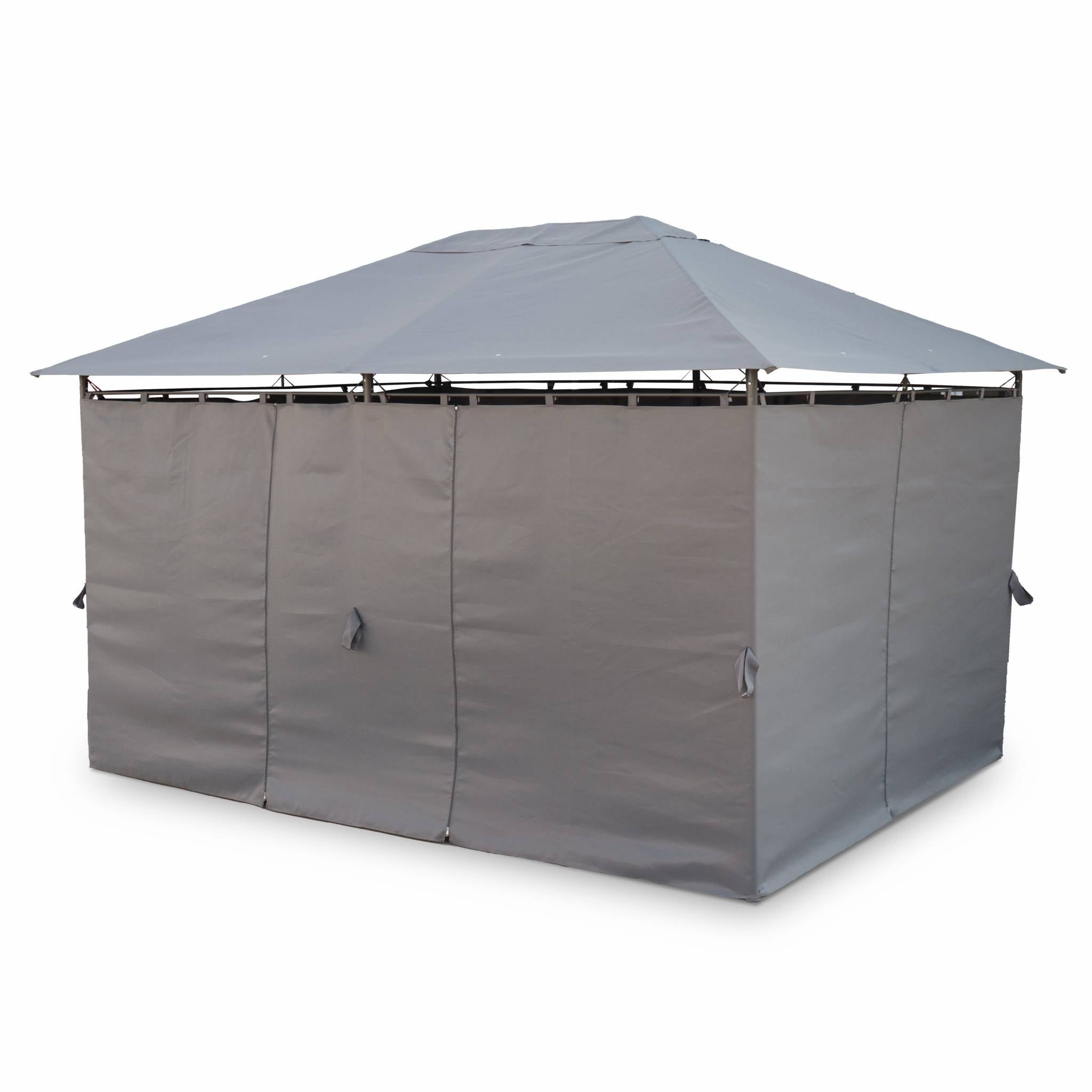 Tonnelle 3x4 m - Divio - Toile grise - Pergola avec rideaux. tente de jardin. barnum. chapiteau. réception - 3