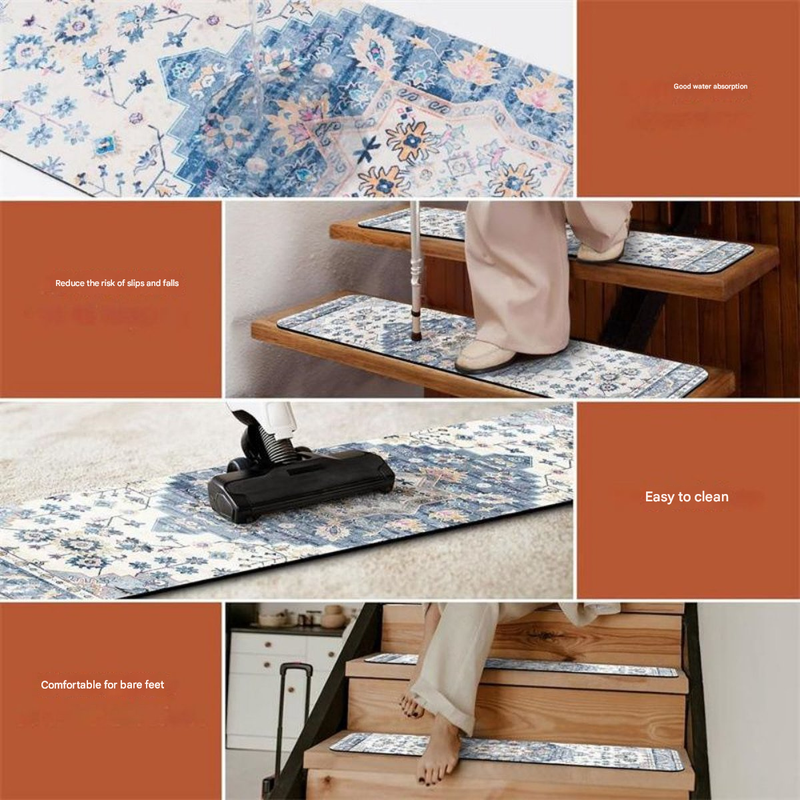 Tapis d'escalier -15 pièces- Antidérapants et amovibles- Convient aux enfants, aux personnes âgées et aux animaux-symétrie bleu clair, 20 x 76 cm - 2