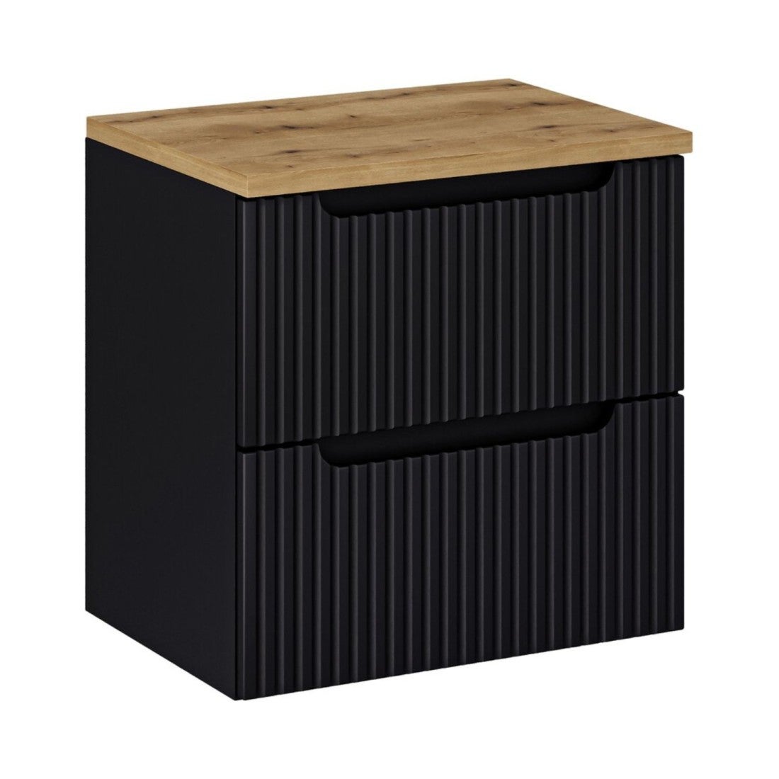 Conjunto para baño vano 60cm: mueble bajo lavabo con cajones ranurados verticalmente + encimera para lavabo efecto roble