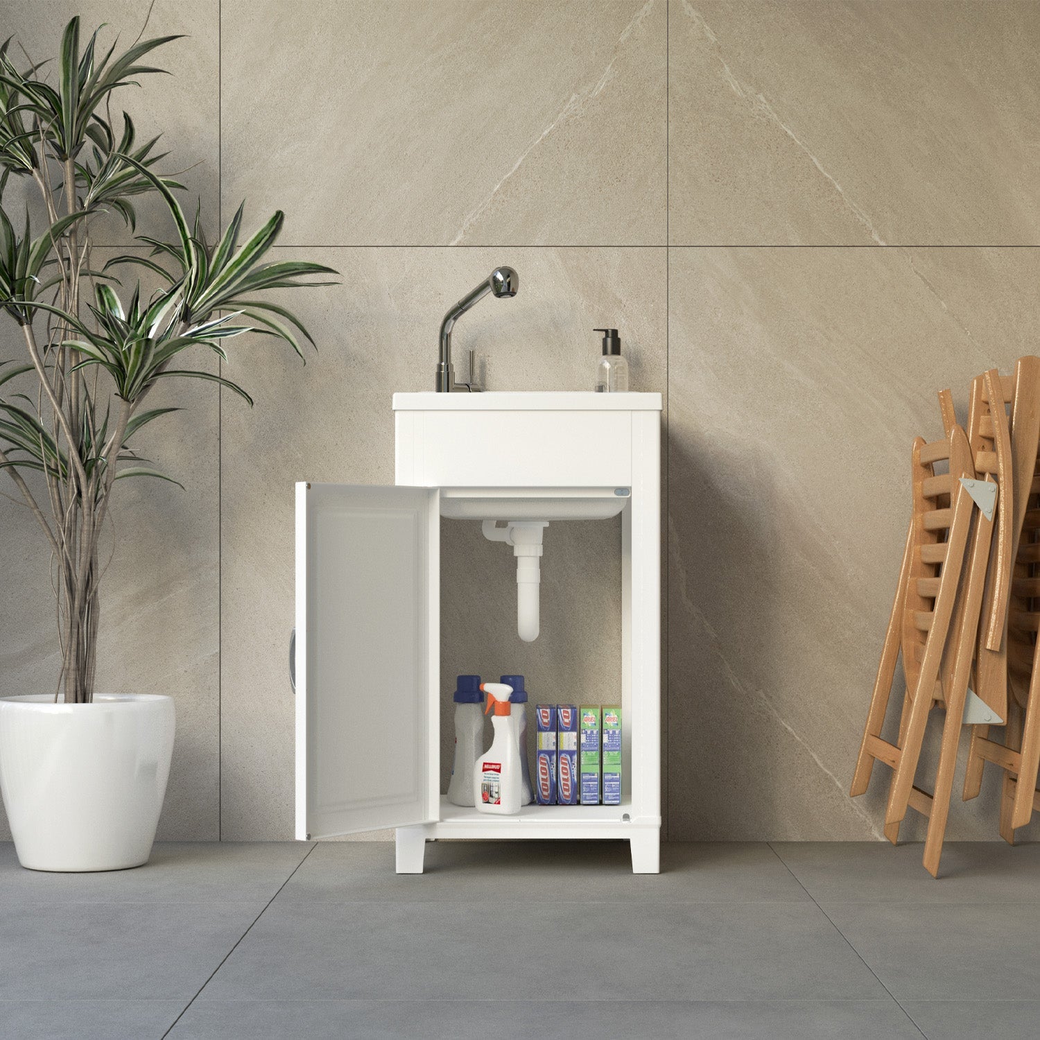 Meuble sous-vasque en résine blanche Mongardi - 5