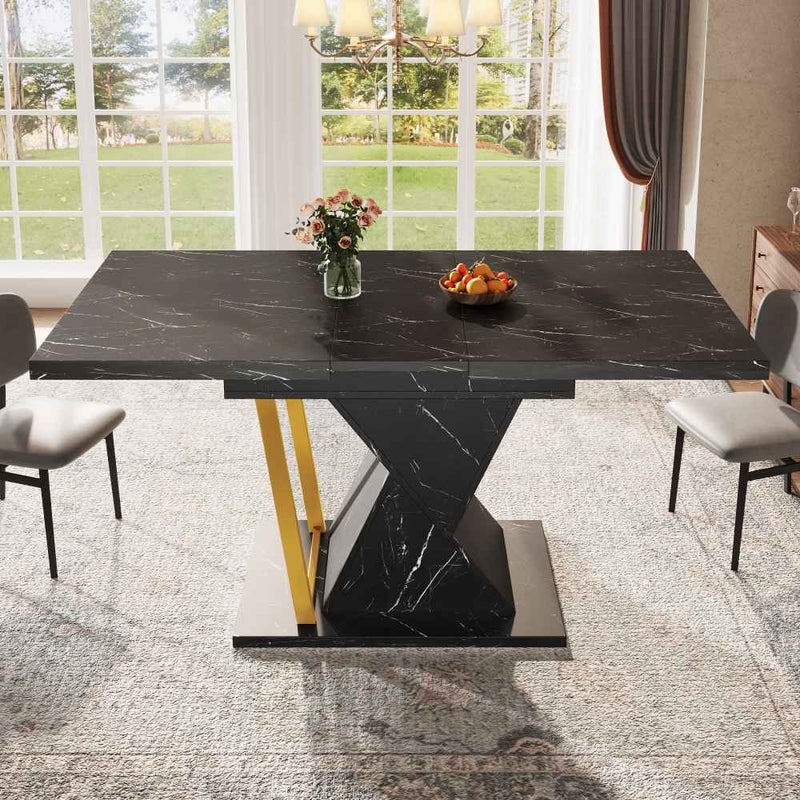 Rozkładany stół jadalny 110x80 cm, blat z czarnej płyty MDF, elegancka i solidna konstrukcja, dla 4-6 osób