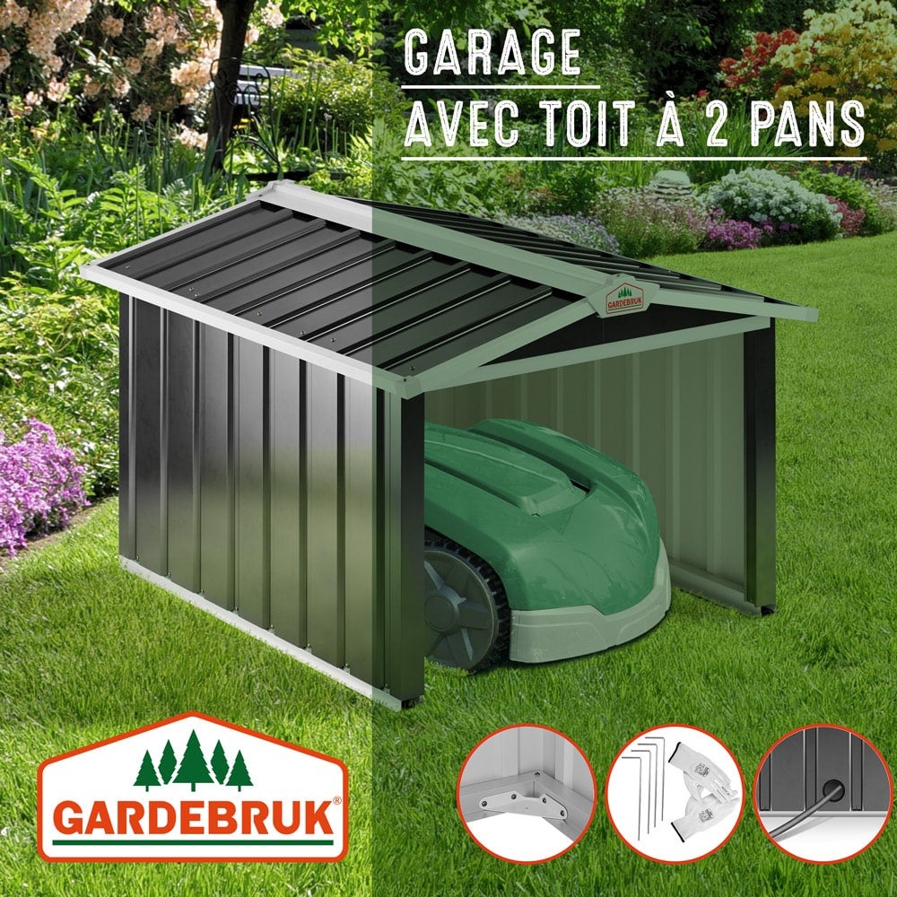 GARDEBRUK® Abri robot tondeuse 86x100x63cm toit à 2 pans métal résistant intempéries 4x piquets terre garage outillage carport jardin herbe anthracite - 2