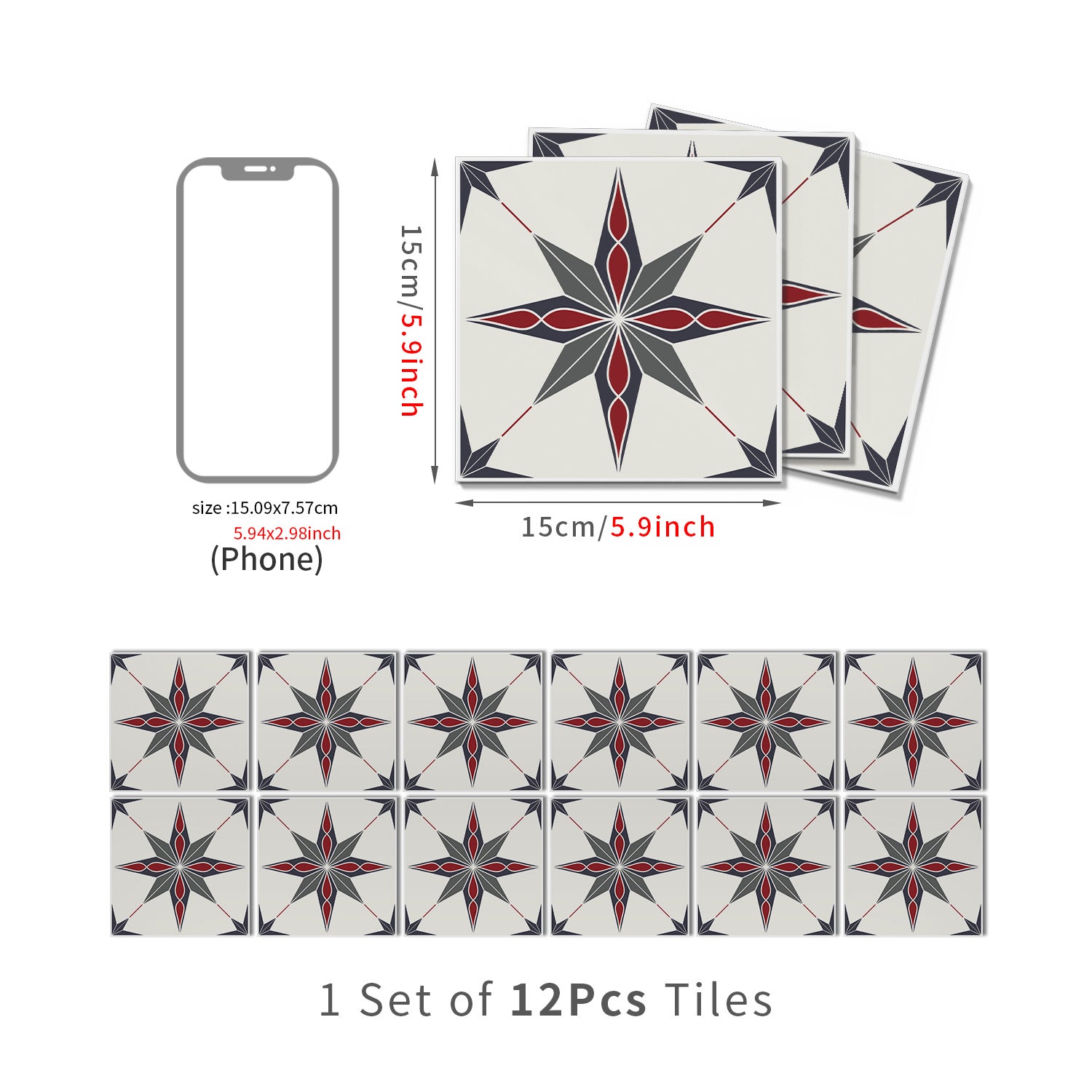 Lot de 12 panneaux muraux 3D autocollants, Crédence adhésive, Autocollants décoratifs, Imperméables et résistants à la chaleur, 15 cm x 15 cm - 4