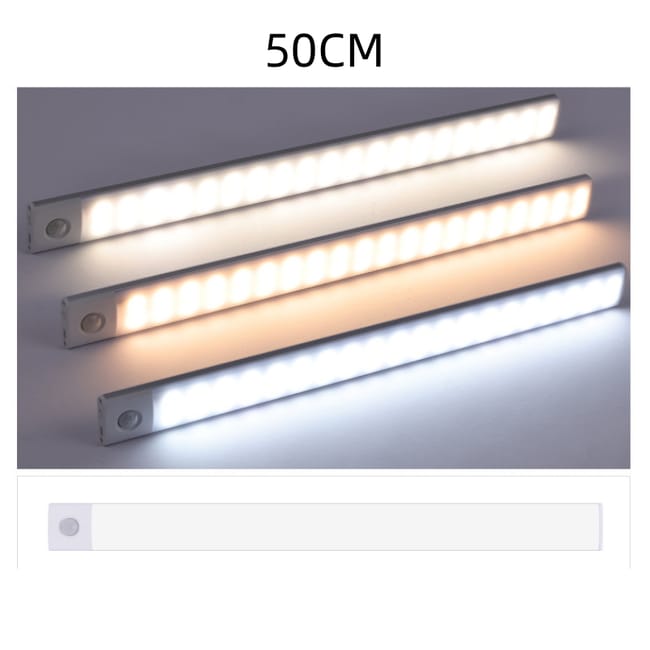 Ultracienka lampa LED z czujnikiem, magnetyczna, trójkolorowa, regulacja jasności, akumulatorowa, srebrna 50 cm, 1 szt.