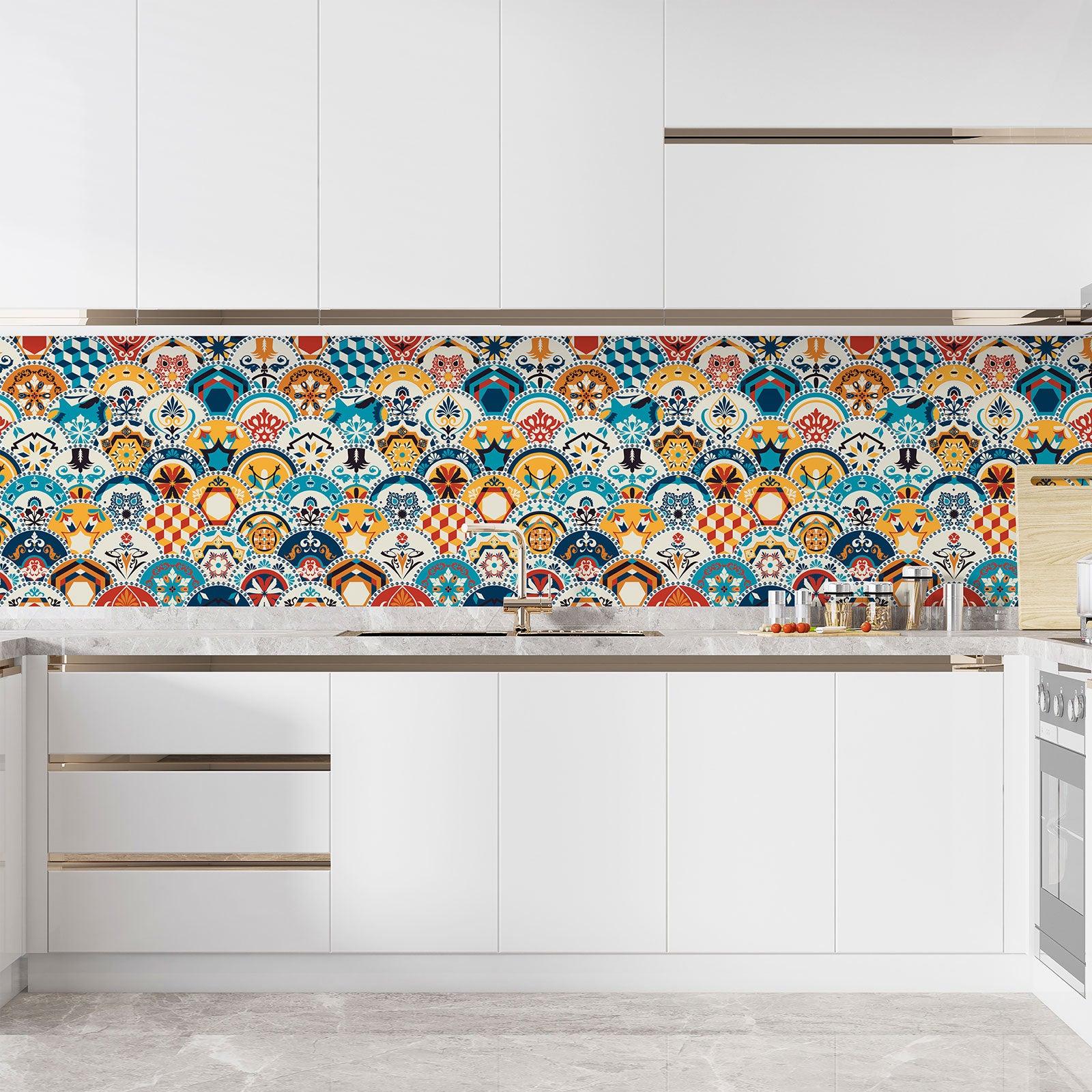 Crédence adhésive sticker décoratif pour cuisine - Effet carreaux de ciment - Adhésif MAT - 60x60 cm - 3