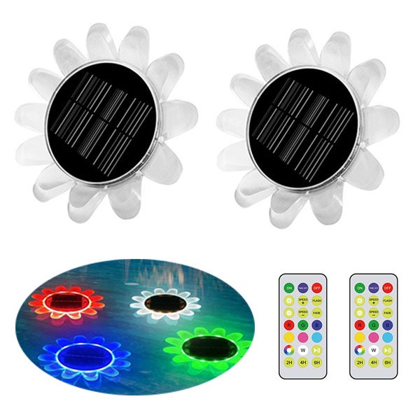 Solarna lampa basenowa w kształcie kwiatów, wodoodporna, z timerem, fontanna termalna, z 2 pilotami, 2 sztuki