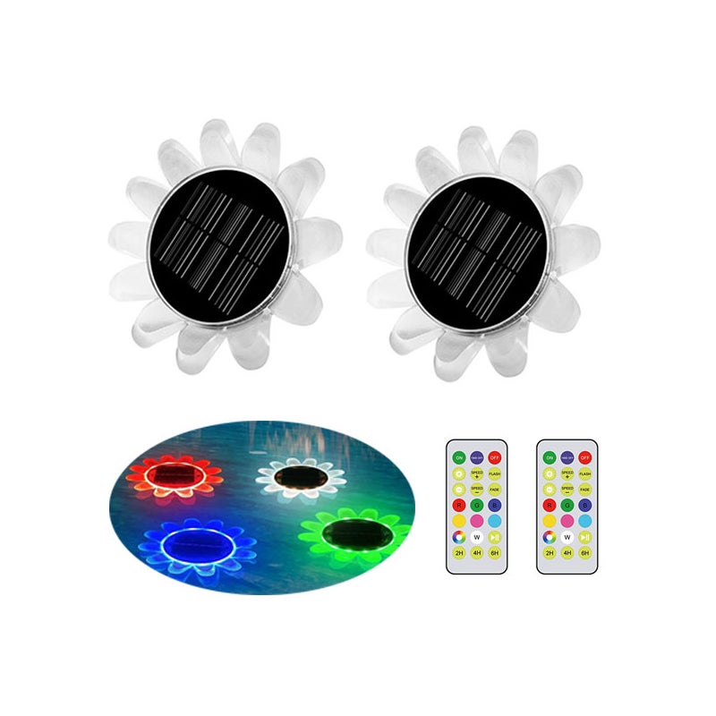Solarna lampa basenowa w kształcie kwiatów, wodoodporna, z timerem, fontanna termalna, z 2 pilotami, 2 sztuki