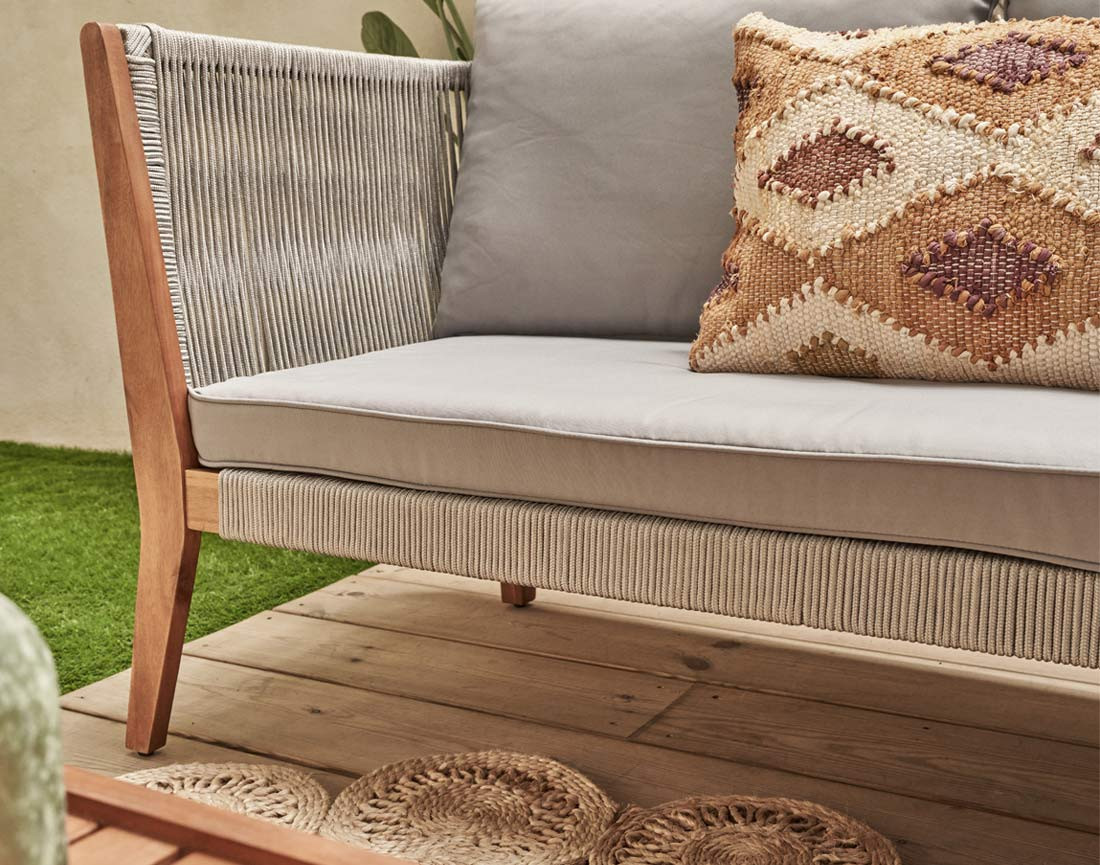 Salon de jardin 5 places en bois d'acacia et corde bois / gris - PAPUA - Best Mobilier - 5