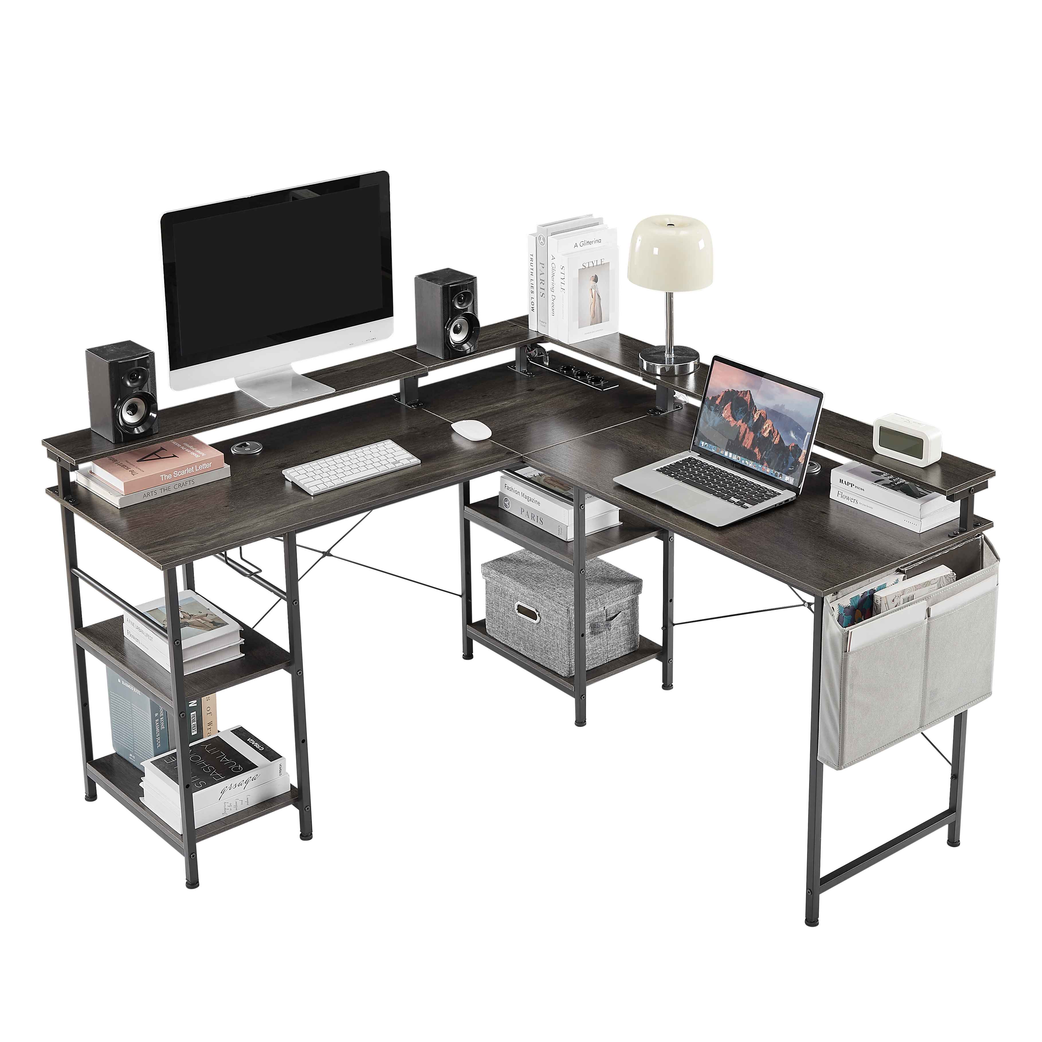 Bureau D'angle Réversible Bestier En L Avec étagères - 120 Cm, Neuf