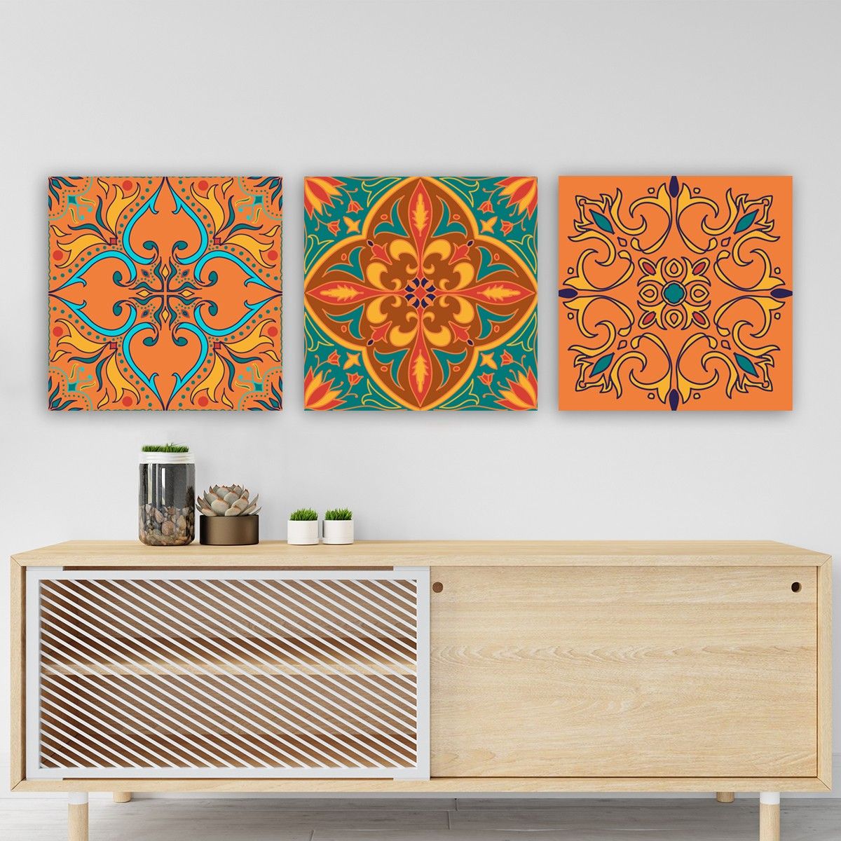Set de 3 tableaux décoratif Scaenicos Motif Ornemental quatre-feuille ...