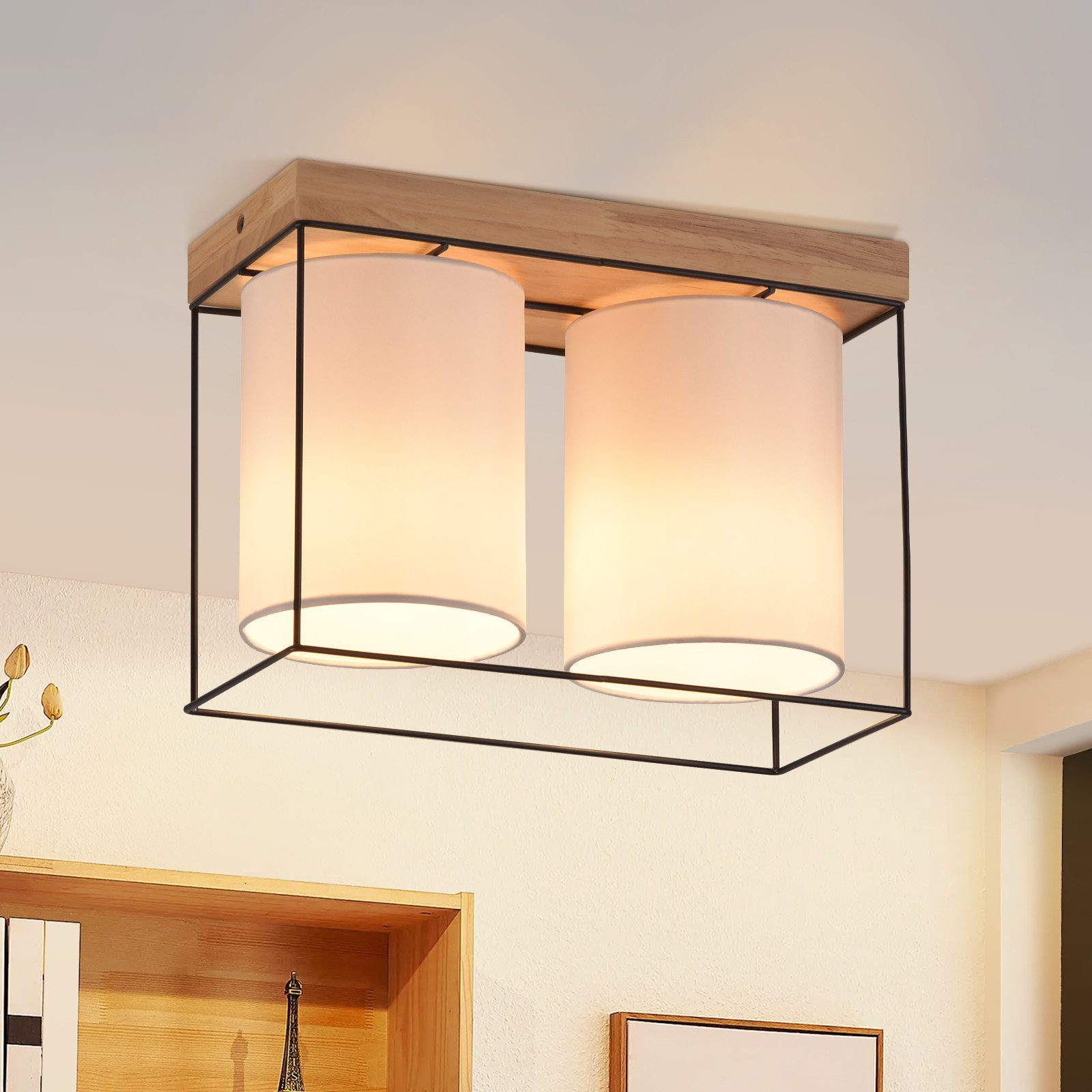 ZMH Lampa sufitowa Vintage E14 z 2 źródłami światła i industrialnym kloszem z tkaniny