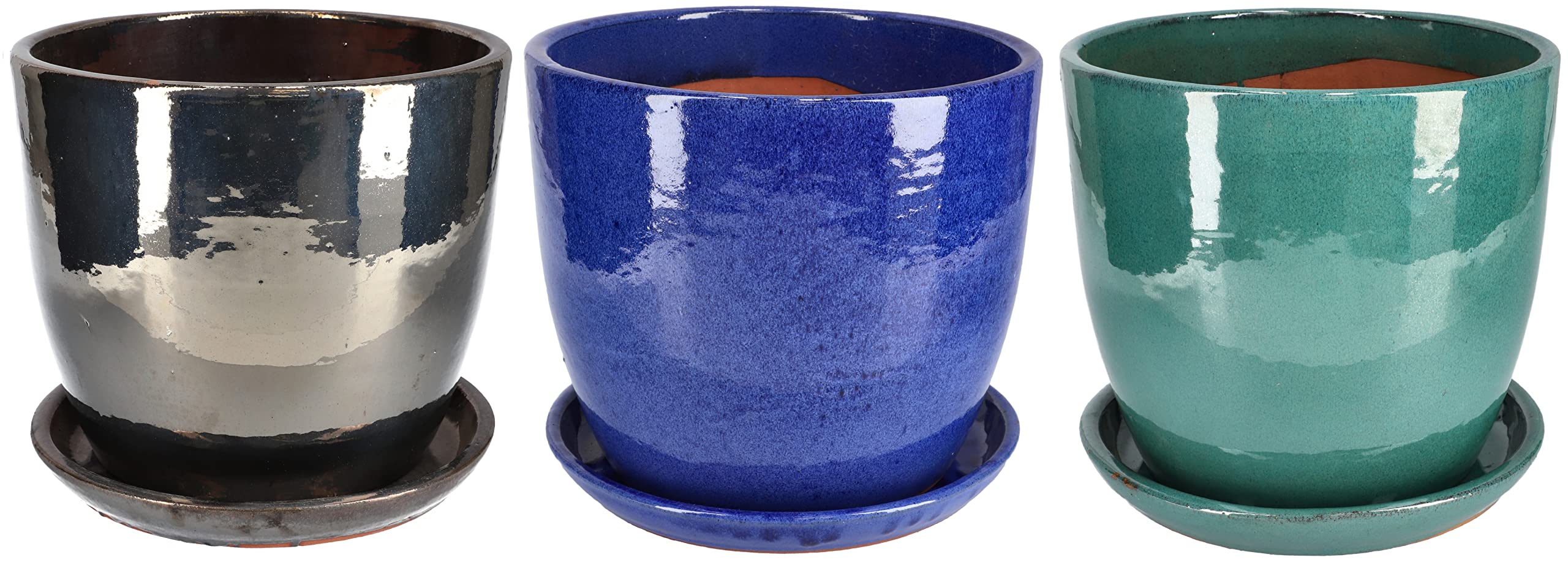 Pot de Fleurs de Jardin Ø 31 cm en Céramique Émaillée Graphite avec Bac d'Égouttement - KOTARBAU - 7