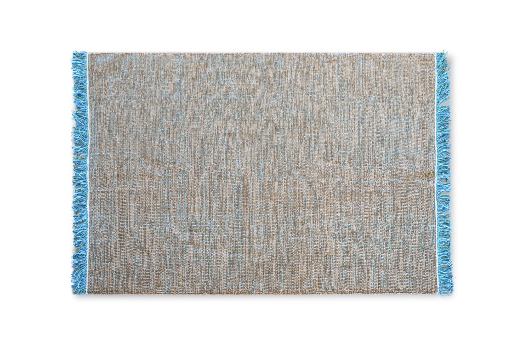 Szary bawełniany dywan z niebieskimi frędzlami 175x235 cm