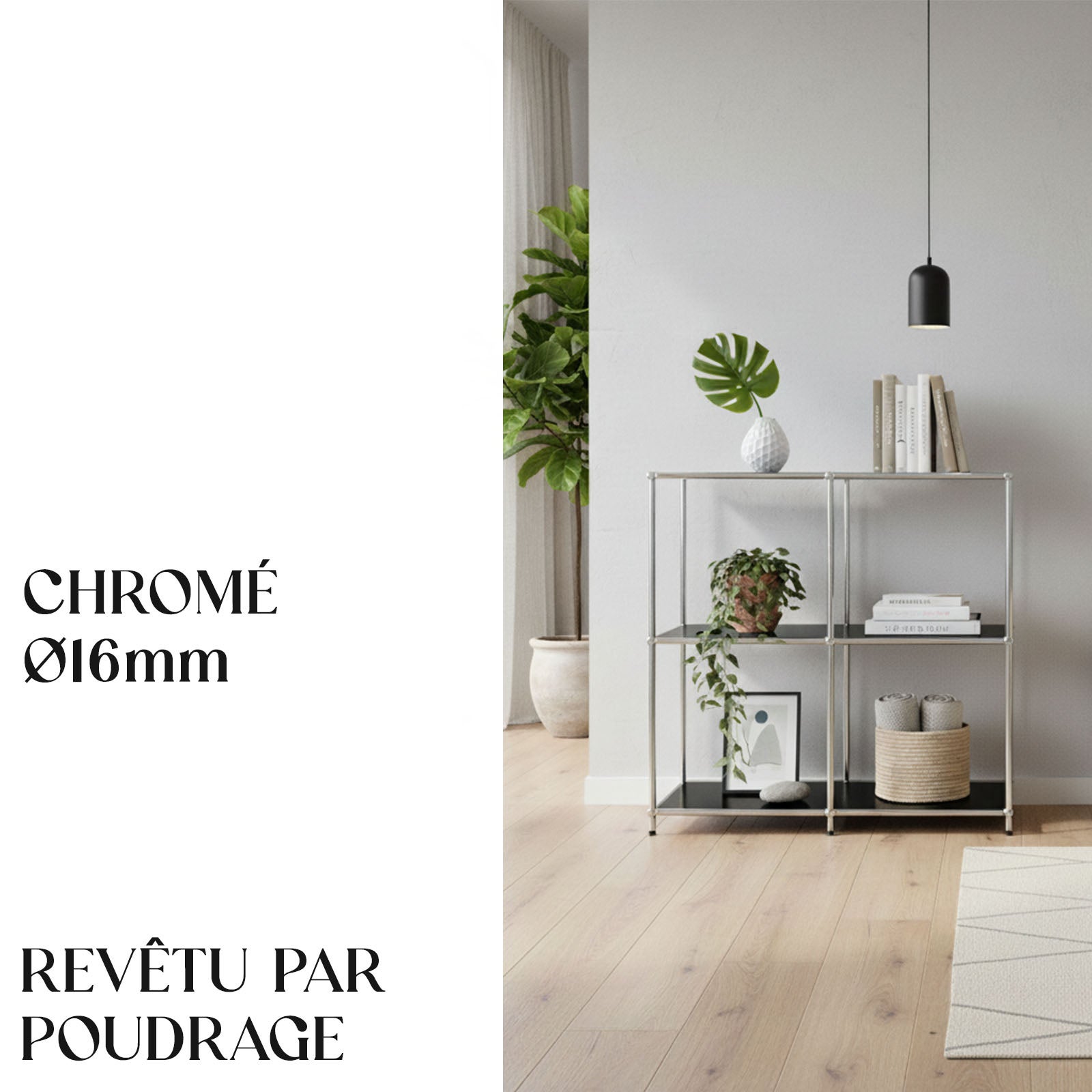 Rangement stylé et épuré – Étagère en métal chromé, 78 × 40 × 82 cm, Noir - 3