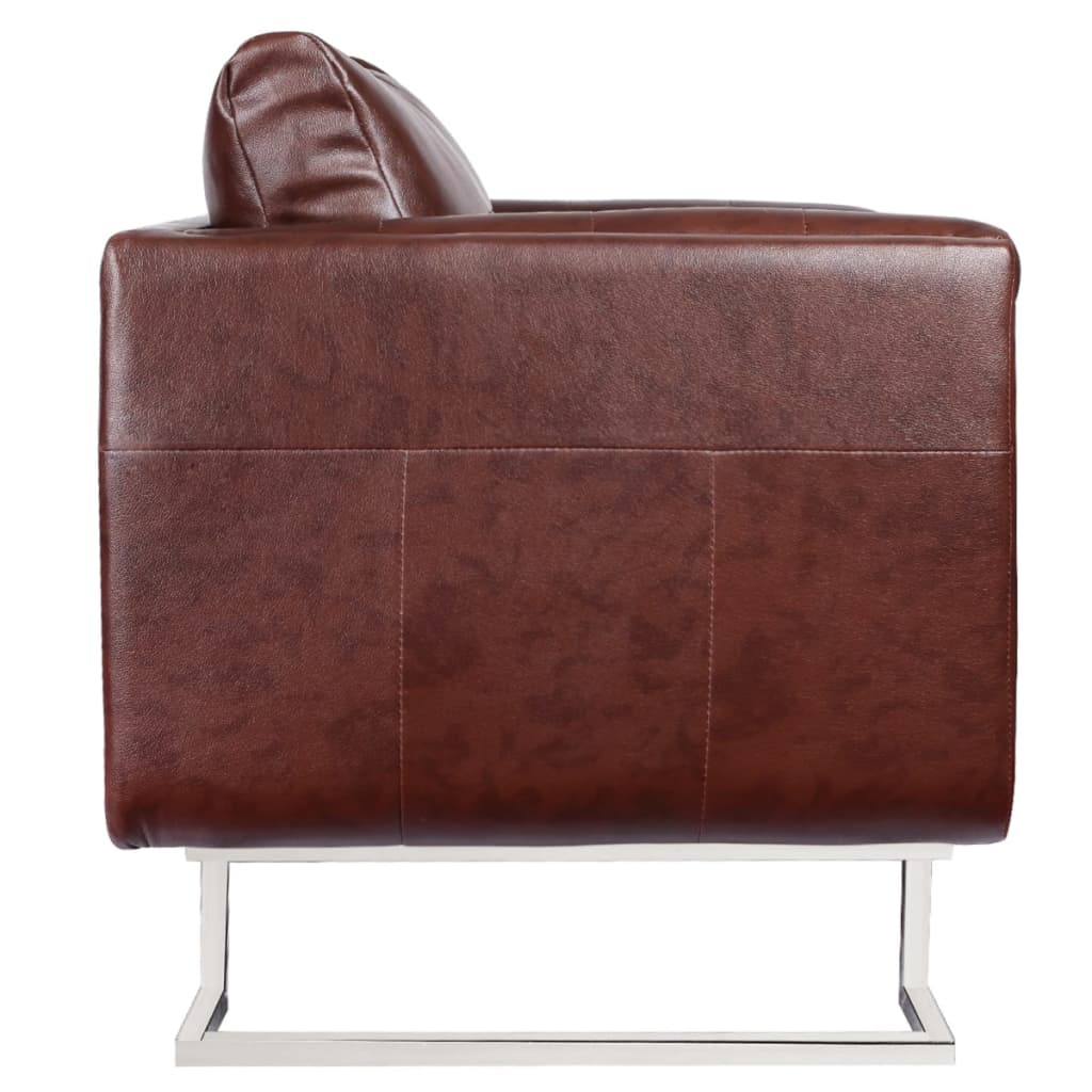 Sillón de salón | silla | sillón cubo con patas cromadas y cuero artificial marrón cfw315253