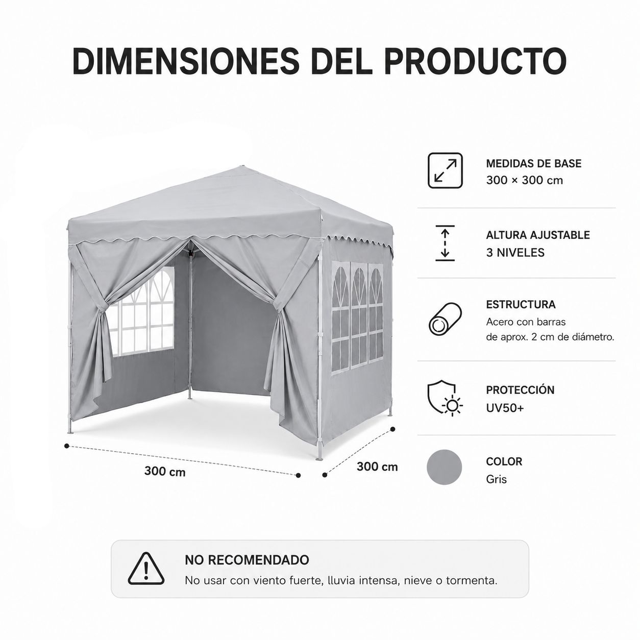 Carpa Plegable 3x3 M Con 4 Paredes Laterales Y Estructura Reforzada - 7
