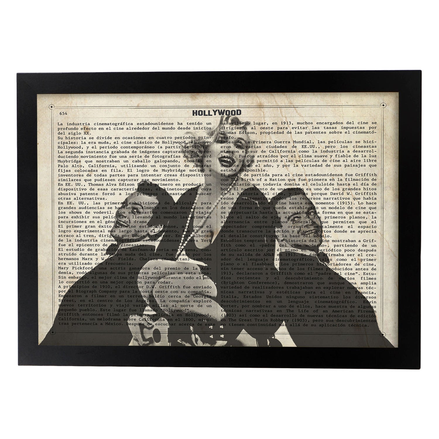 Lamina vintage pelicula con faldas y a lo loco sobre definicion de hollywood marco blanco - a3