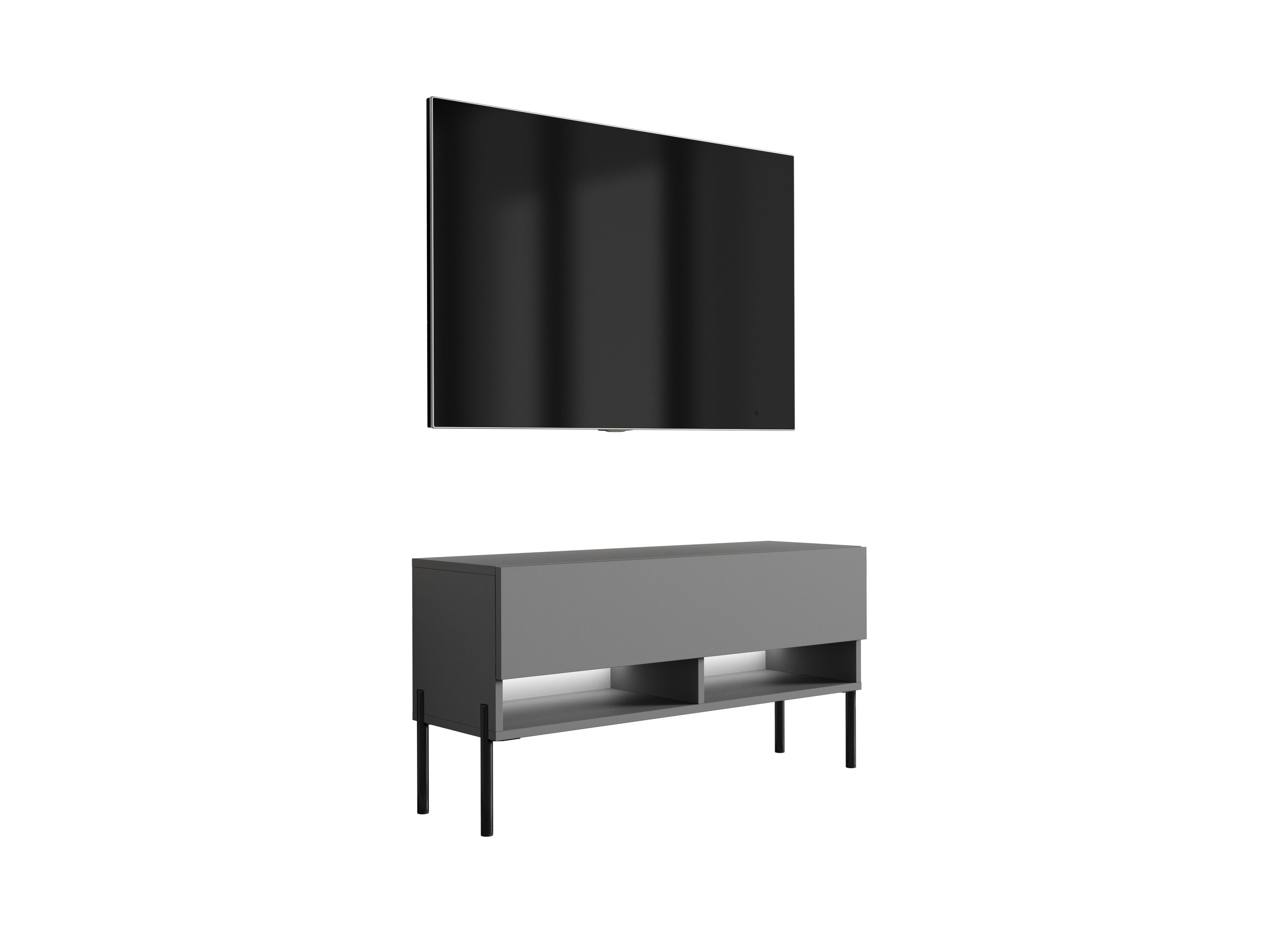 Szafka RTV : Antracyt, nóżki proste czarne, LED biały, 100 × 32 × 52 cm
