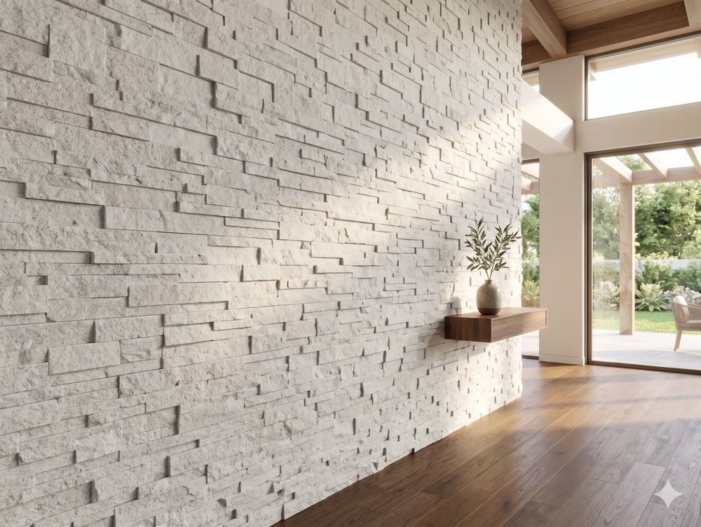Painel Decorativo de Parede 3D Isolante/Anti-humidade Efeito Laje Fina Branco - XPS Poliestireno - 100x50x2 cm (0.5 m2) - 2
