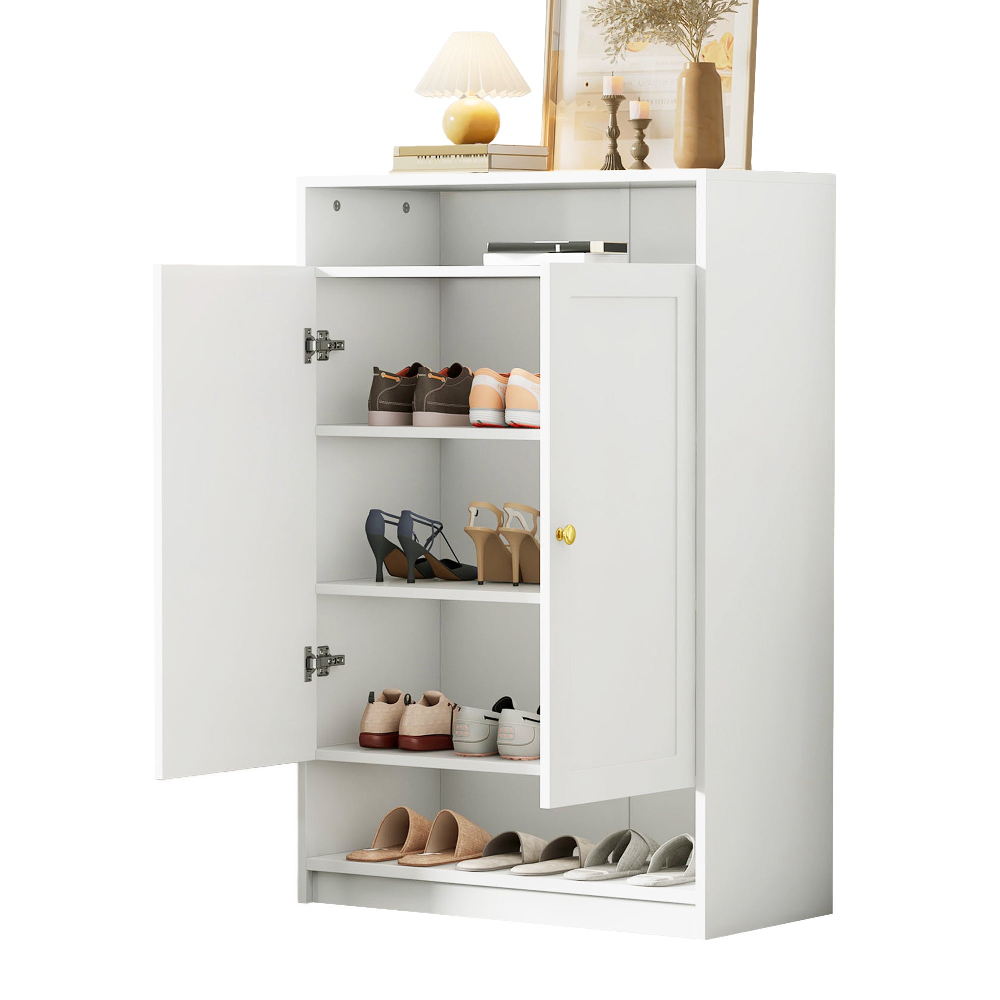 Meuble à chaussures avec 2 portes et étagères réglables - 73 x 34 x 109 cm - panneaux de particules - Blanc - 5