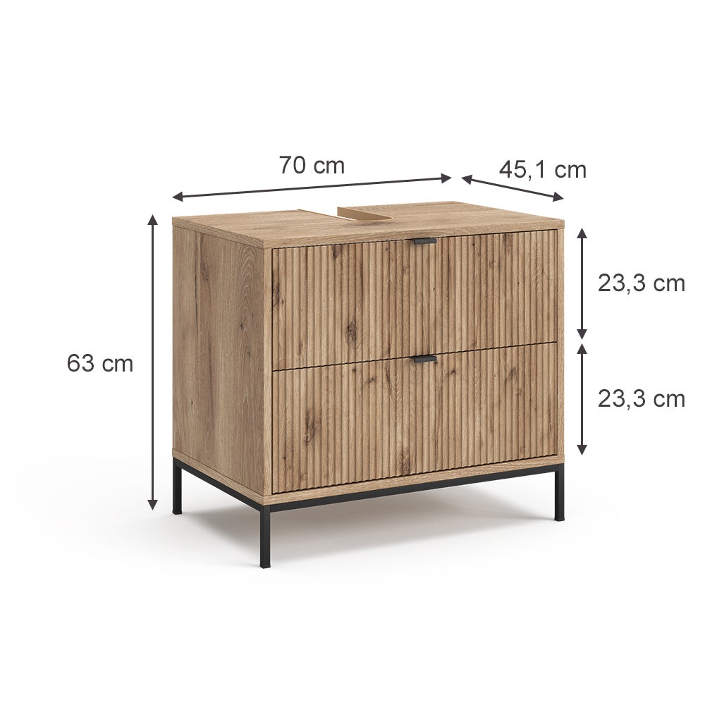 Vicco Mueble bajo lavabo Eliza, Roble vikingo, 70 x 63 cm Con 2 cajones extraíbles - 2