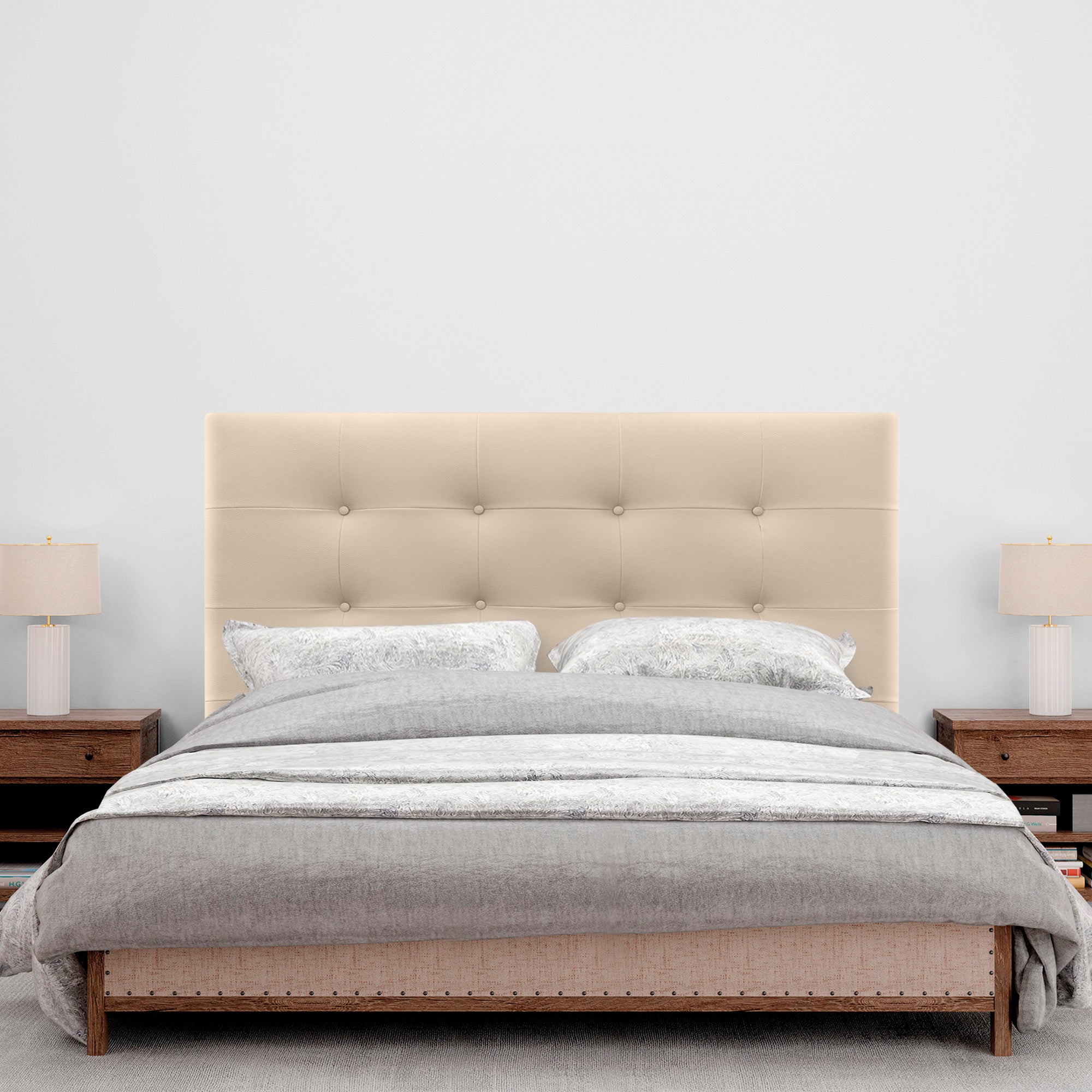 DHOME Cabeceira de cama Capitoné até ao chão Couro Sintético Estofado 8cm para Quarto de Cama (145cm, Beige) - 4