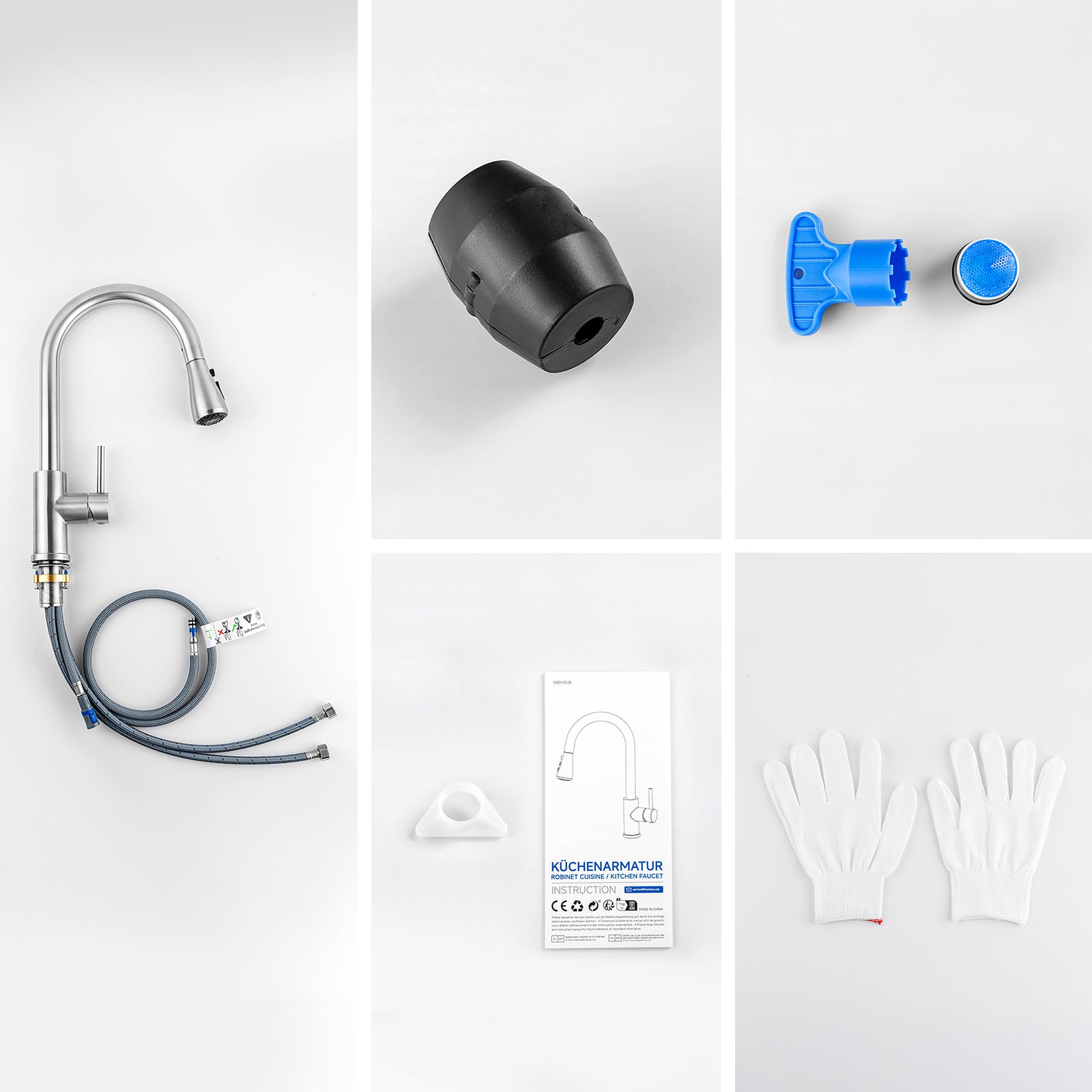 Miscelatore per lavello da cucina spazzolato con doccetta estraibile - Rubinetto da cucina a 2 modalità di spruzzo - con doccetta staccabile - 9