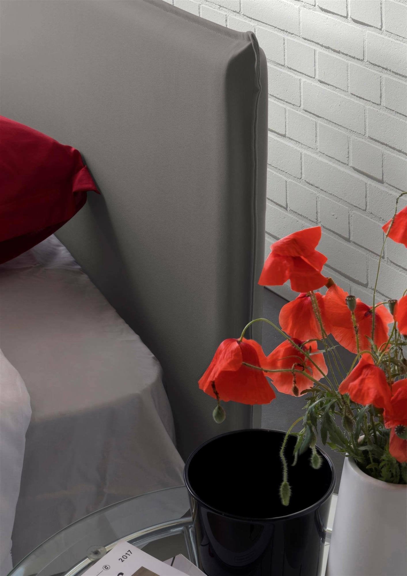 Lit simple Catia, Lit coffre avec revêtement en tissu, 100% Made in Italy, Ouverture frontale, avec matelas 80x200 cm inclus, Gris - 5