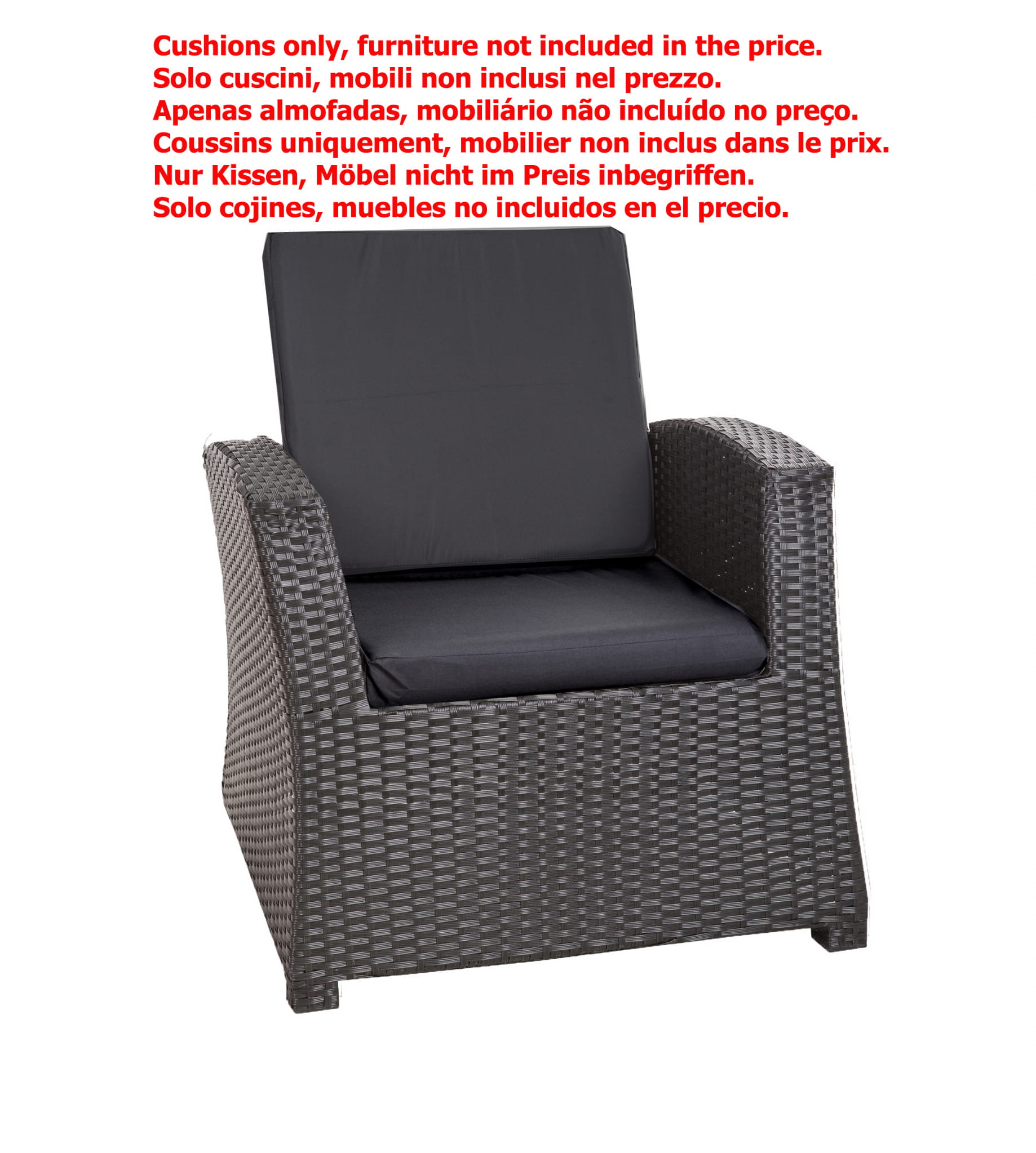 Coussins de chaise en résine tressée 56x52x7cm Lot de 2 coussins de chaise extérieur, Coussin de fauteuil de jardin Noir, Coussin avec dossier - 2