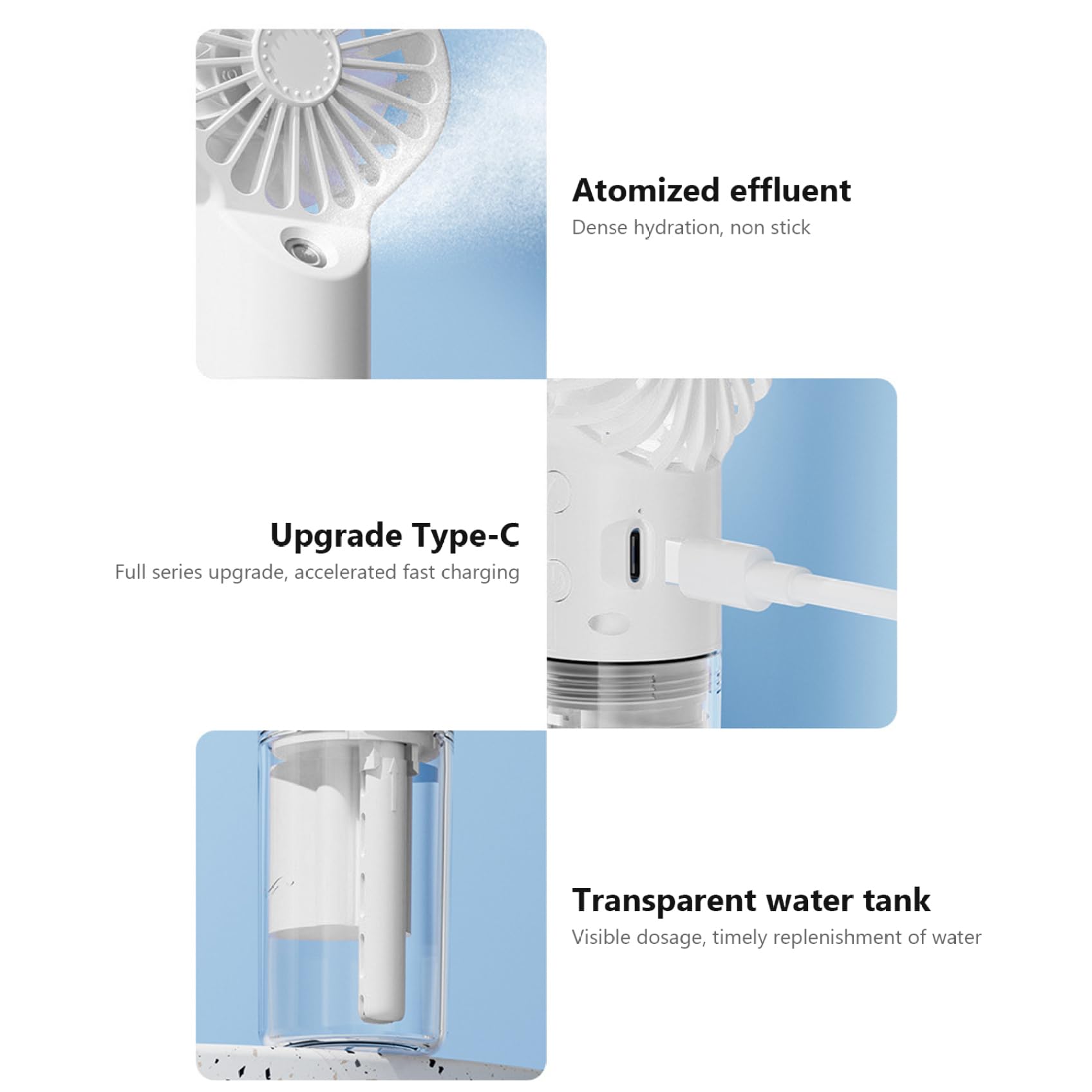 Ventilateur brumisateur,mini ventilateur portatif avec brouillard d'eau à 4 vitesses,ventilateurs de refroidissement avec réservoir d'eau claire,blanc - 3