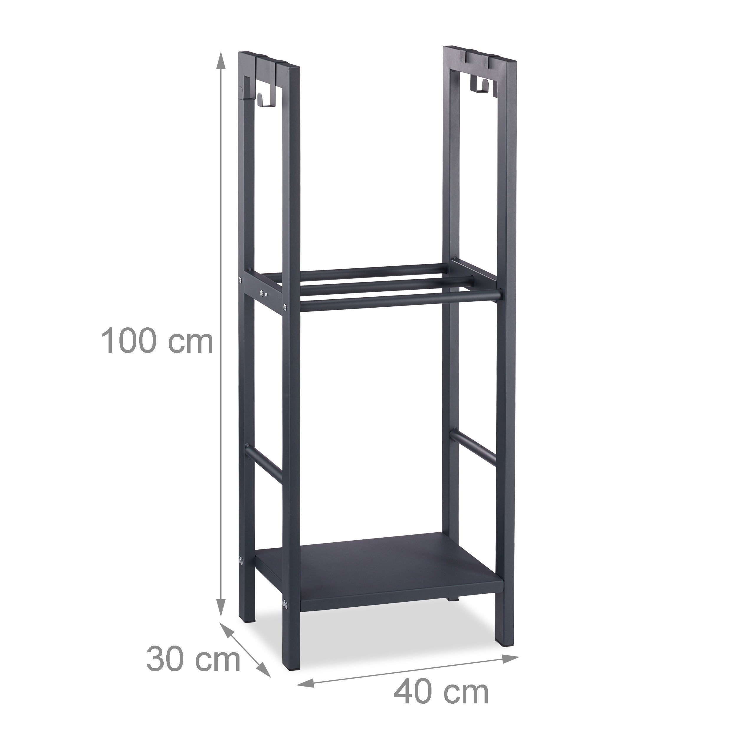 Relaxdays Etagère Cheminée 100x40x30 cm étagère à bûches 2 niveaux bois porte-bûches range buche 4 crochets, anthracite - 4