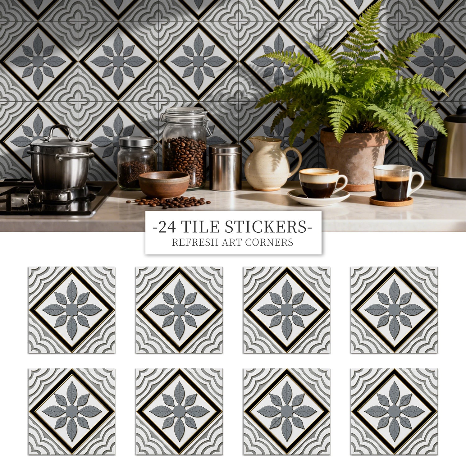 Faux Tile Wall Stickers Decorative Wallpaper Suitable for Kitchens (24 ...