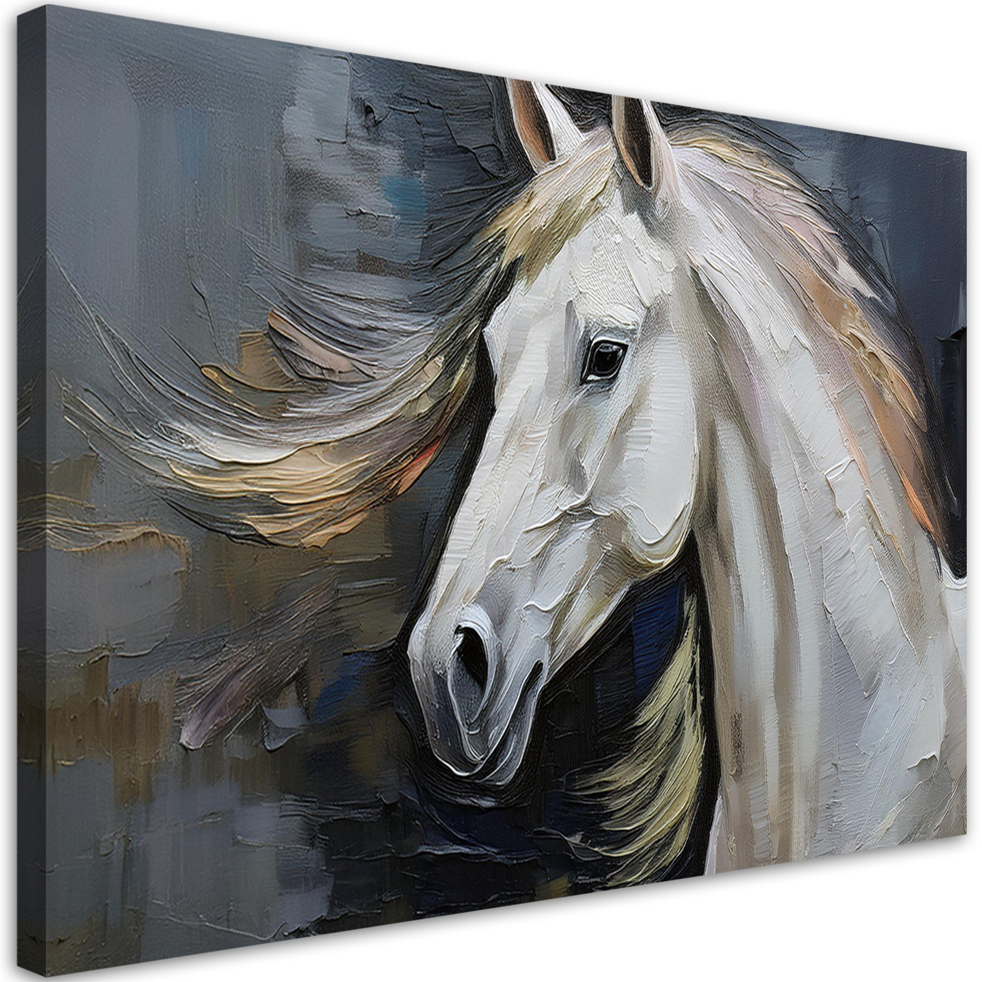 Quadro su tela, Cavallo bianco dipinto - 90x60 | Leroy Merlin