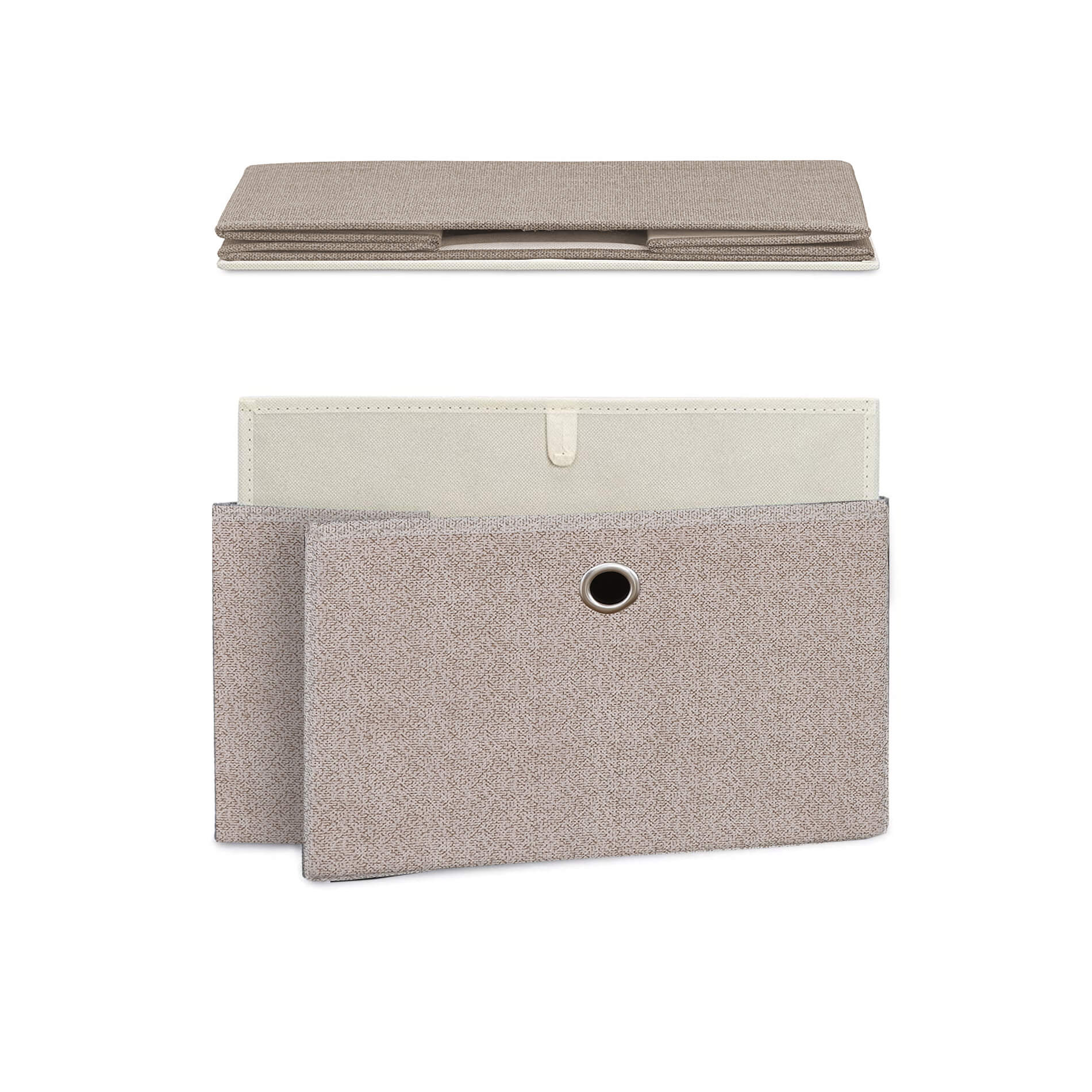 Meuble de rangement bas Rebecca Mobili Chiffonier à 5 tiroirs en metal et tissu blanc beige - 7