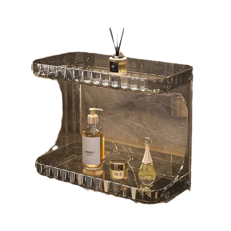 Baño de lujo ligero, estante de doble capa, lavamanos, estante de almacenamiento de productos para el cuidado de la piel, marrón ámbar - 5