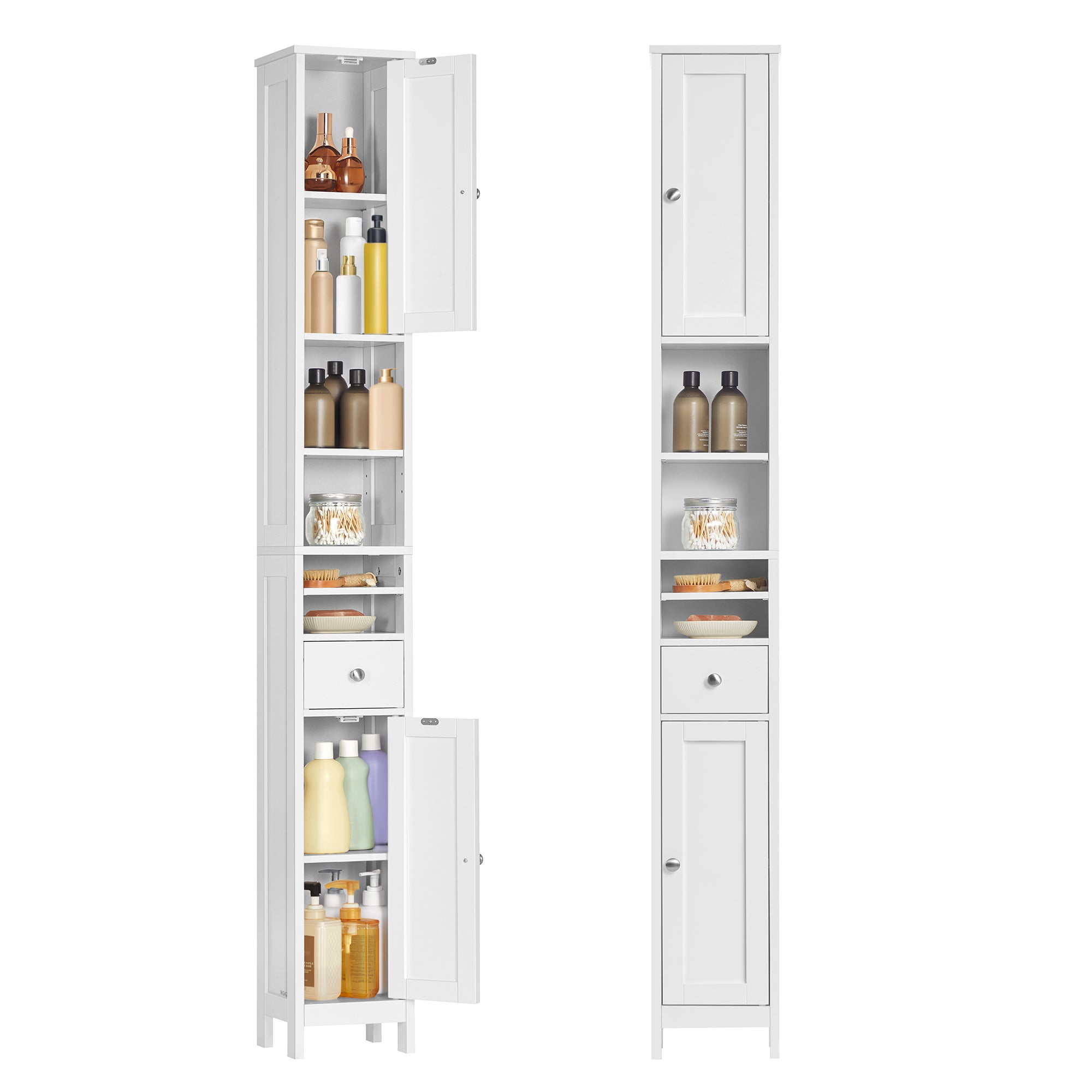 Vasagle Armario Alto De Baño, Con Estantes Ajustables, Cajón, Compartimentos Abiertos, Moderno, Blanco , Leroy Merlin