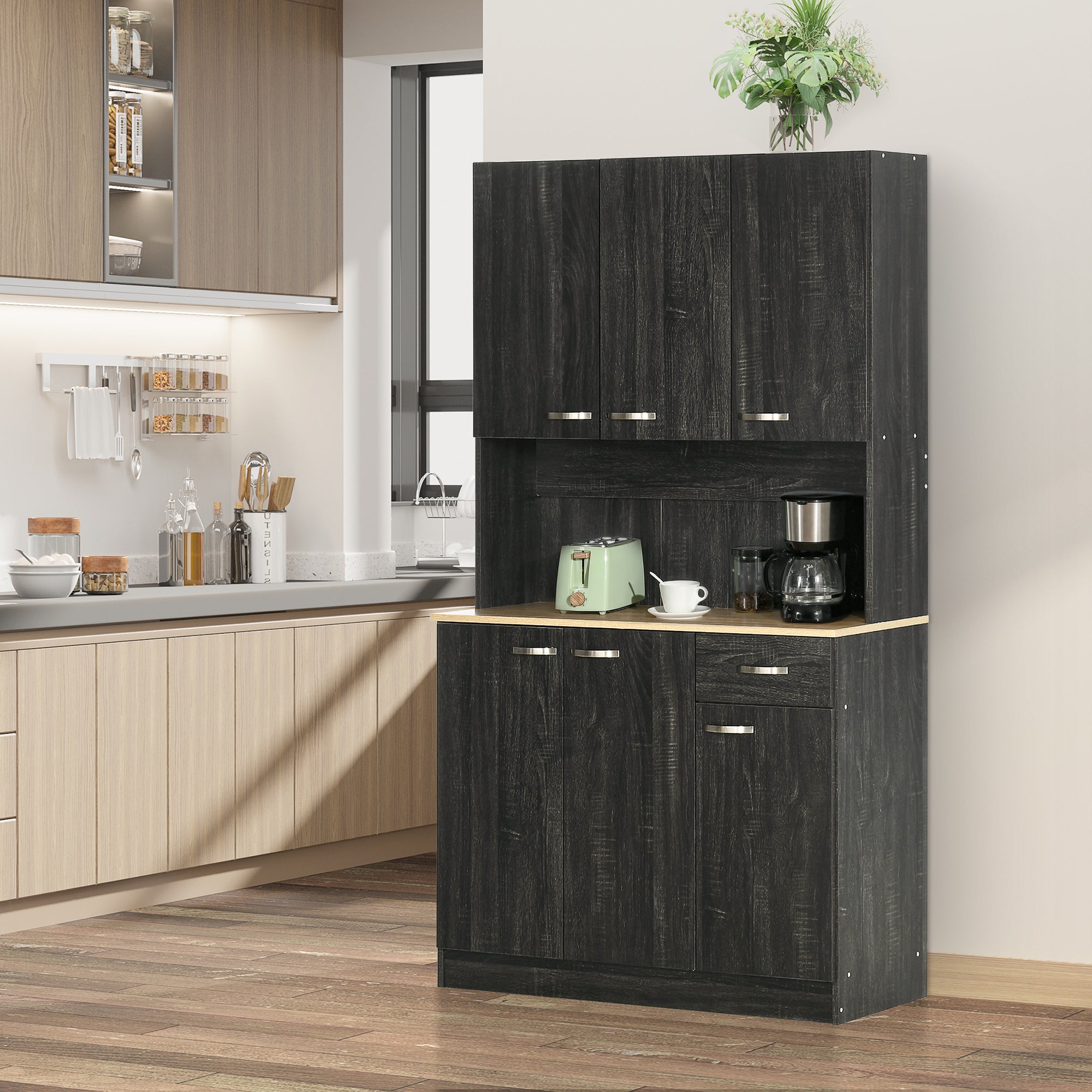 Alacena de Cocina HOMCOM Melamina de Madera Negro 101x39x180 cm 801-026V81BK - 2
