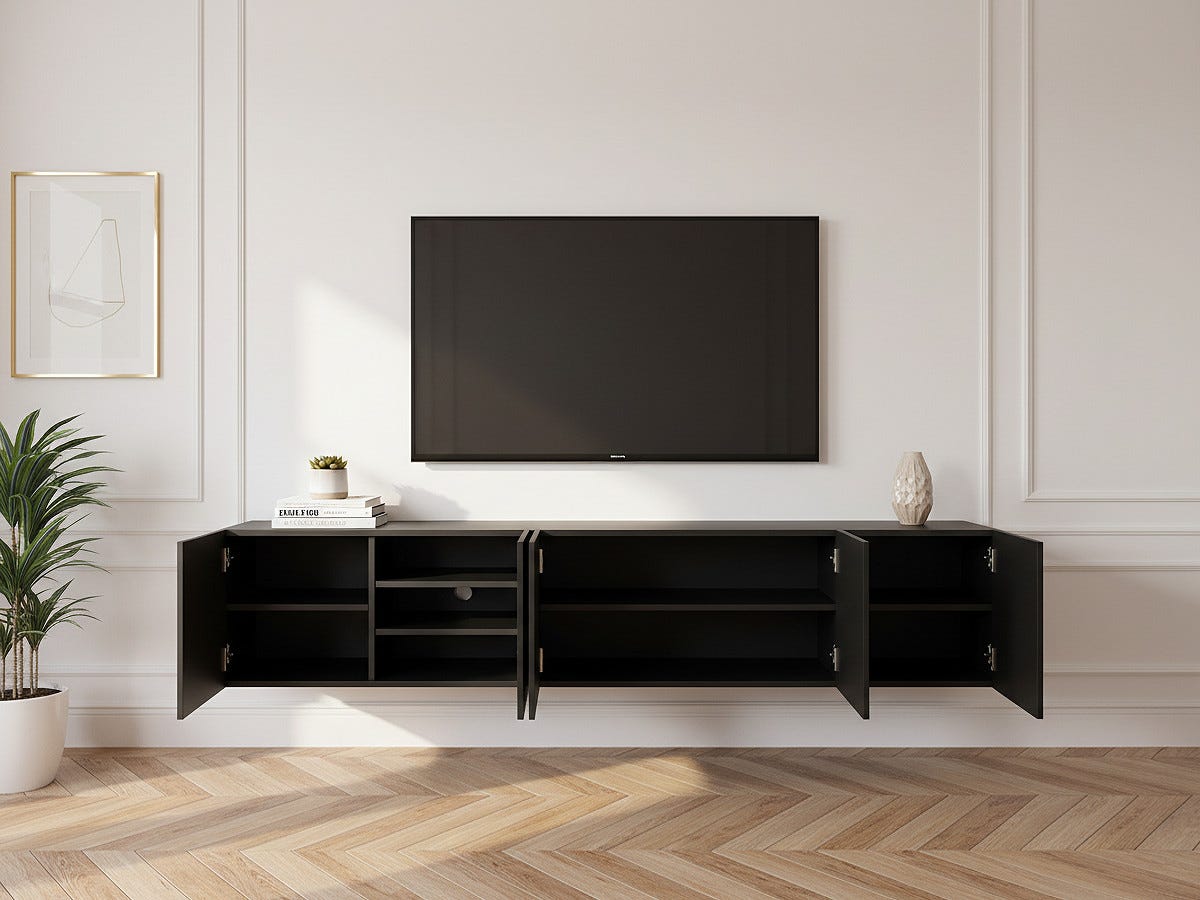 Merlin Alice Meuble TV suspendu 200 cm ALICE BOBOCHIC Noir | Leroy Merlin