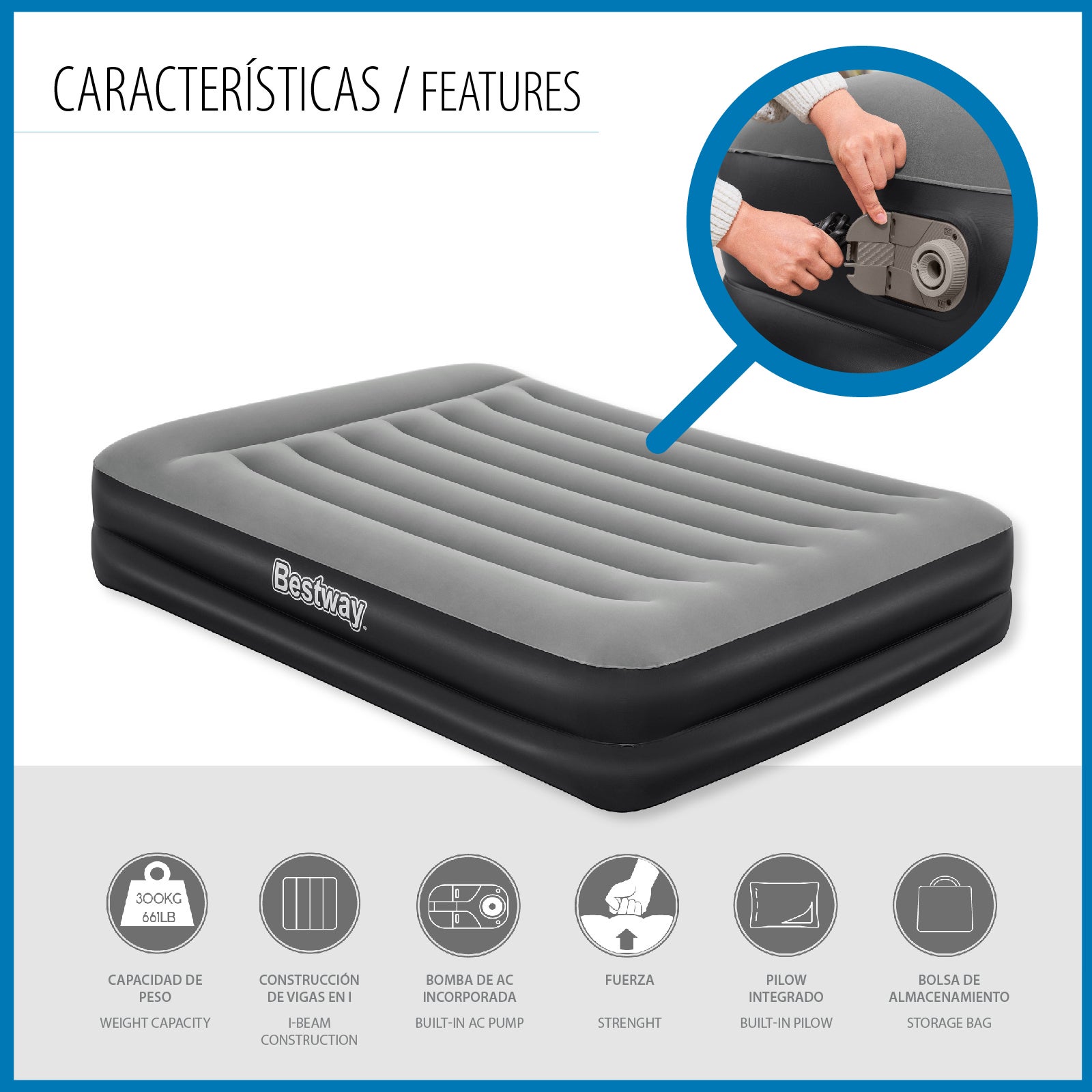 Bestway Matelas gonflable 2 personnes 203 x 152 x 46 cm avec pompe électrique intégrée coloris noir - 7