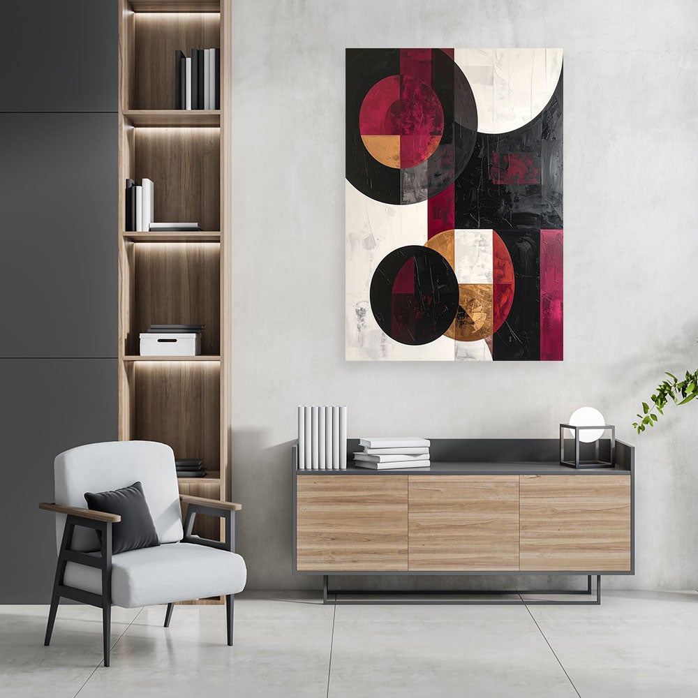 Obraz do salonu kuchni, Abstrakcyjne koła kształty w odcieniach burgundu 40x60 - 2